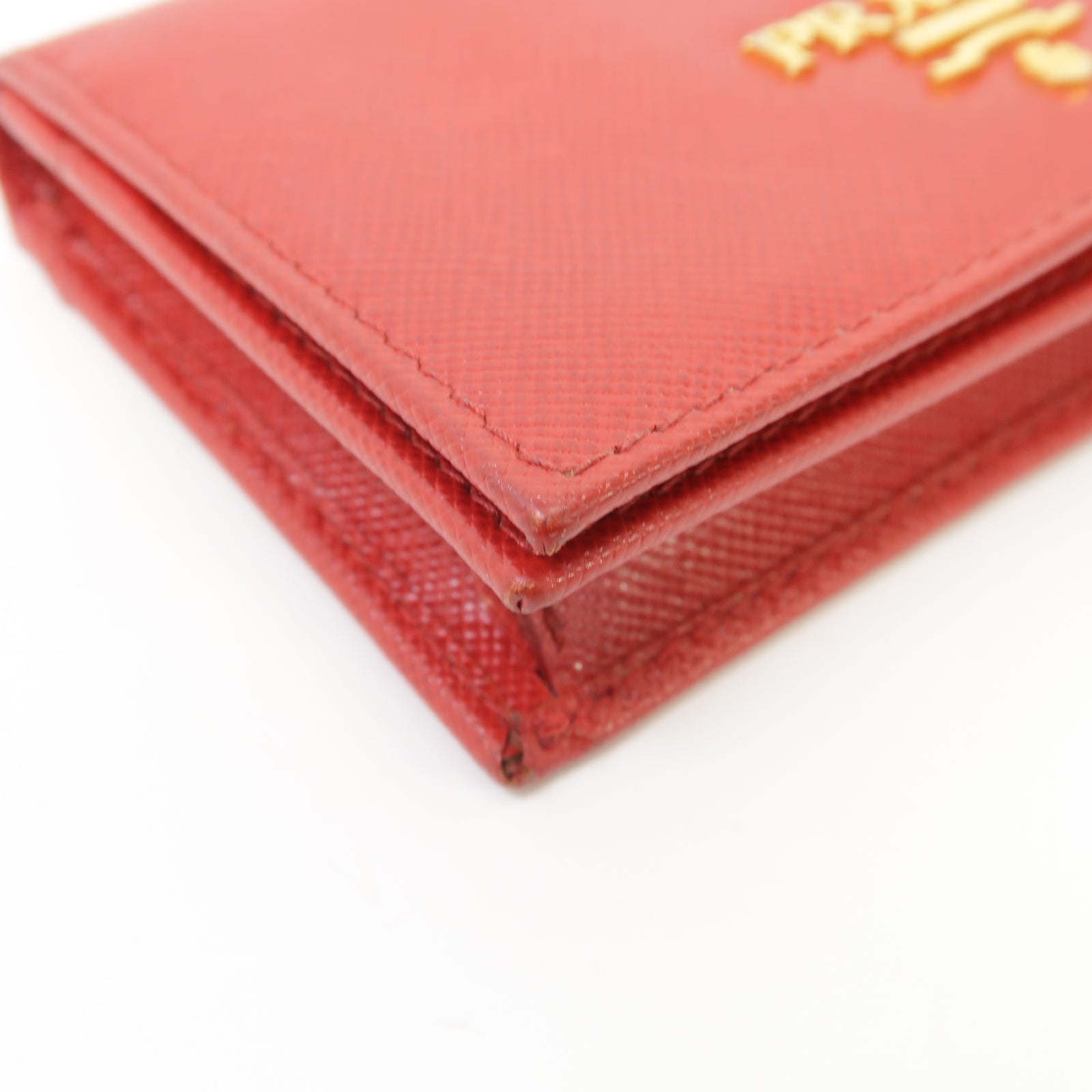 PRADA 【激減優惠】Saffiano皮革Card Case金扣卡片套紅色