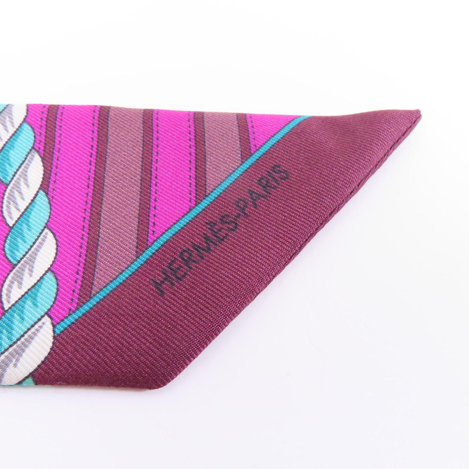 HERMES 【激減優惠】絲質Twilly絲巾粉色/綠色