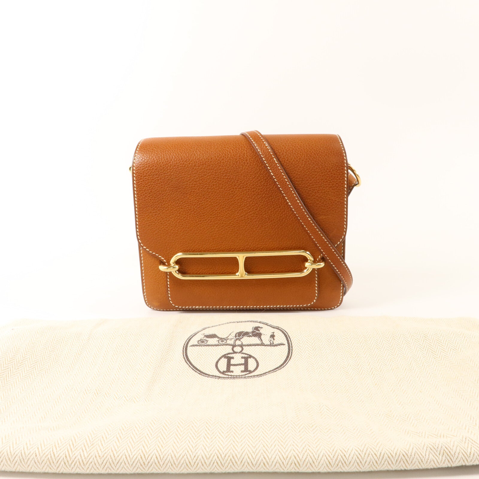 HERMES Barenia皮革Mini Roulis肩背袋Gold