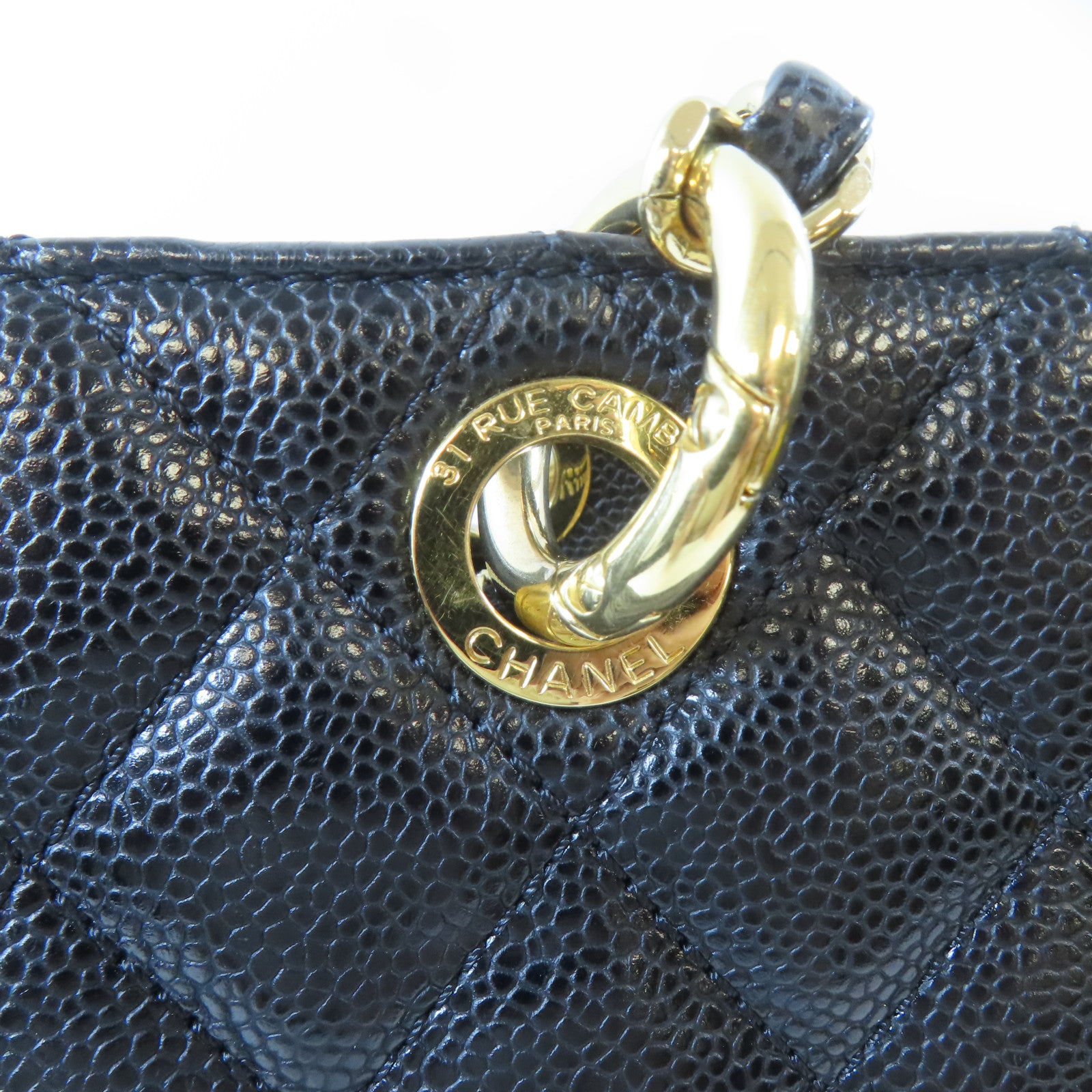 CHANEL 菱格Caviar皮革GST金扣手挽袋黑色