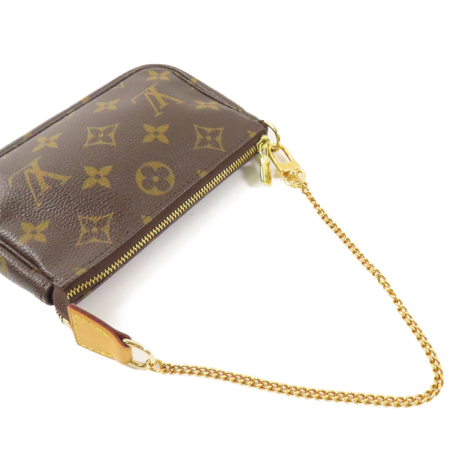 LOUIS VUITTON Monogram Mini Pochette Accessoires金扣手挽袋棕色
