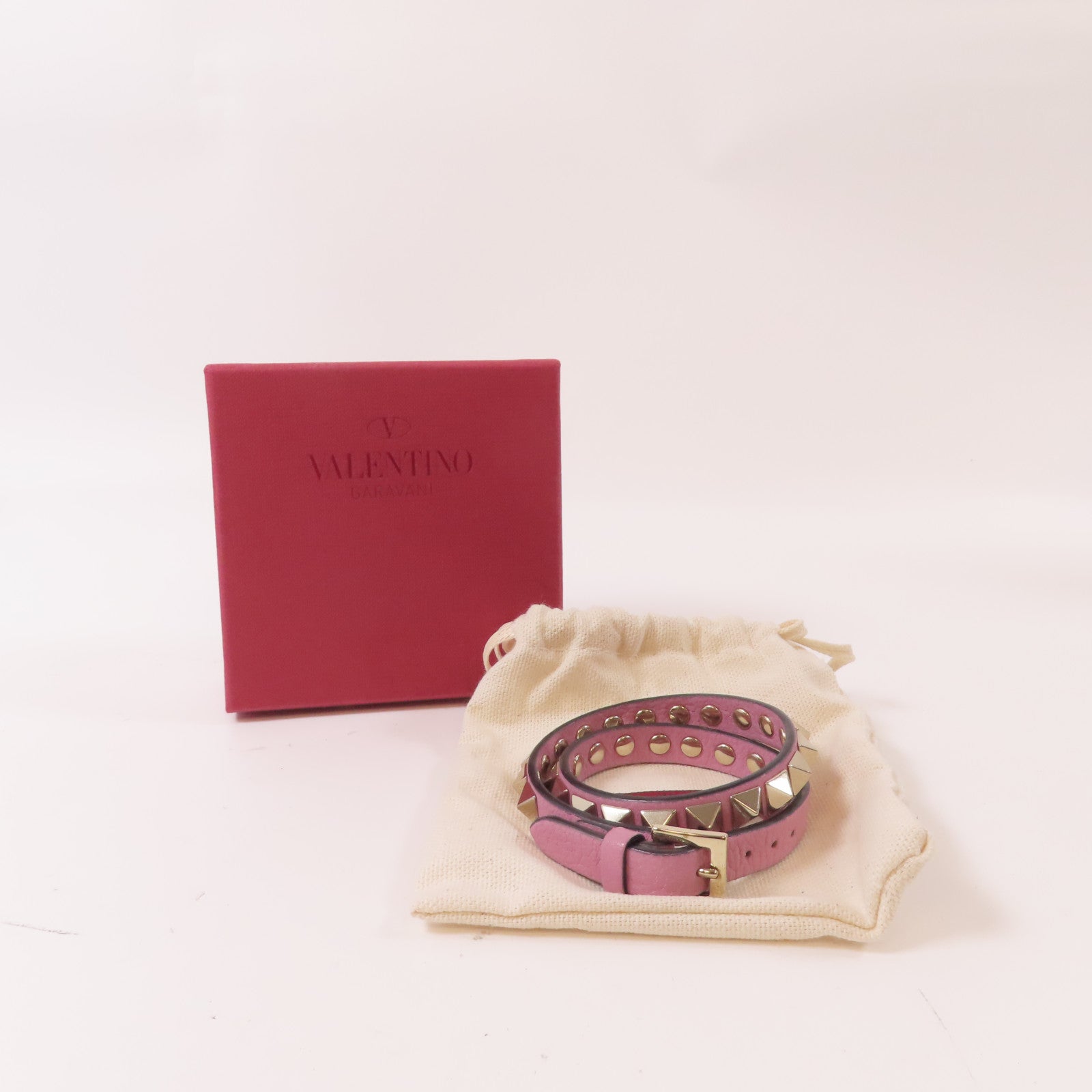 Valentino 皮革Bracelet金扣手鐲粉紅色