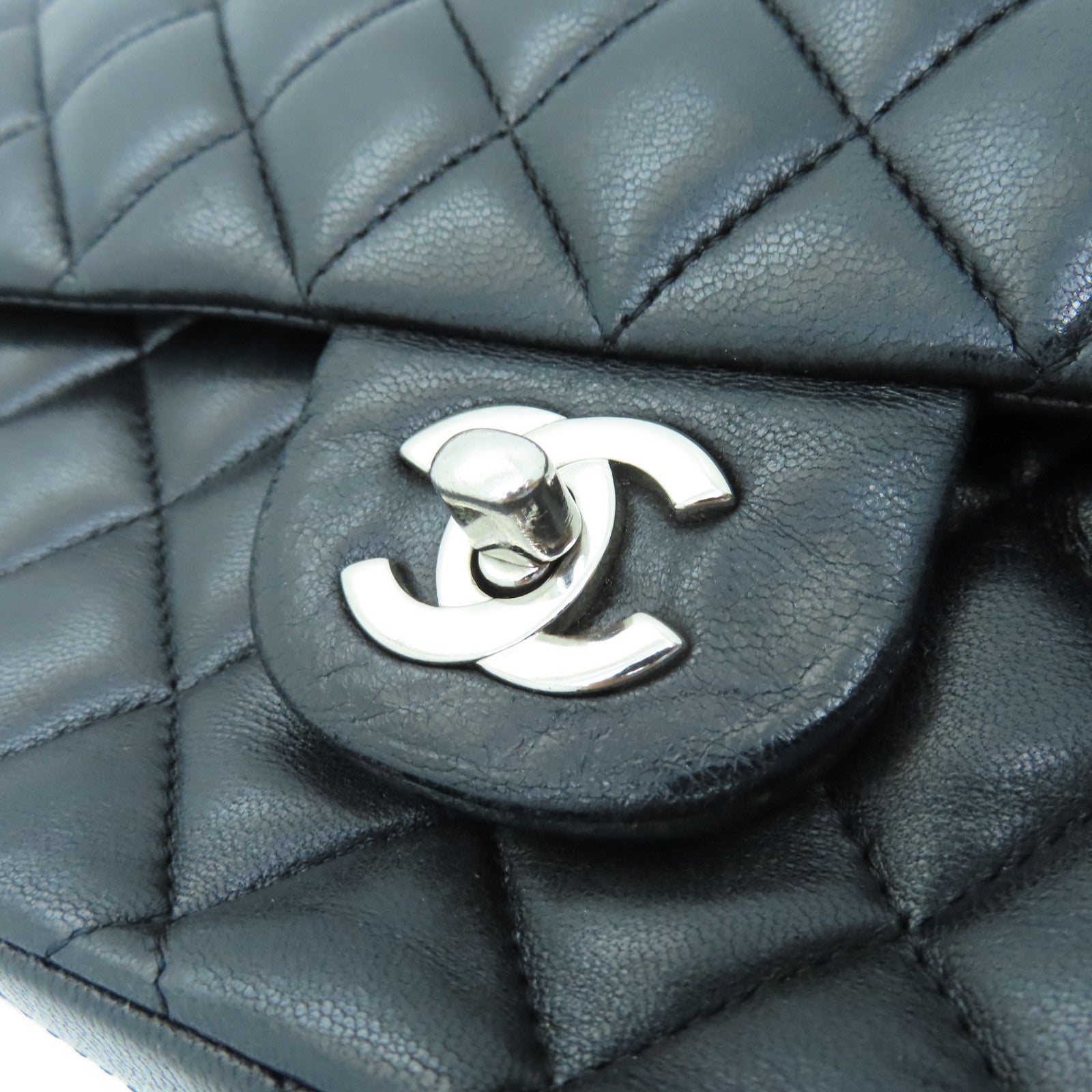 CHANEL 【清倉大減價】菱格羊皮皮革Classic 25cm金扣手挽肩背兩用袋黑色