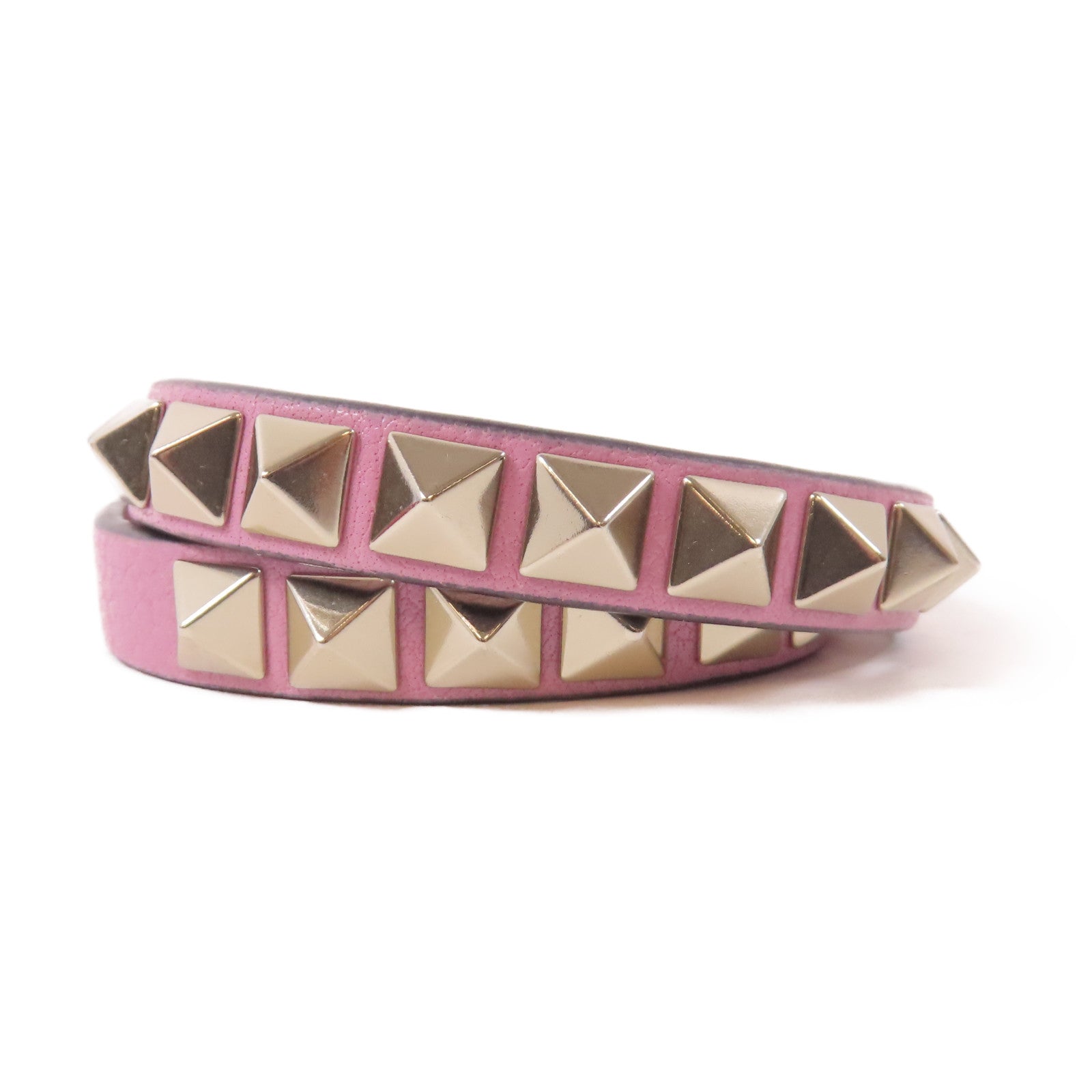 Valentino 皮革Bracelet金扣手鐲粉紅色