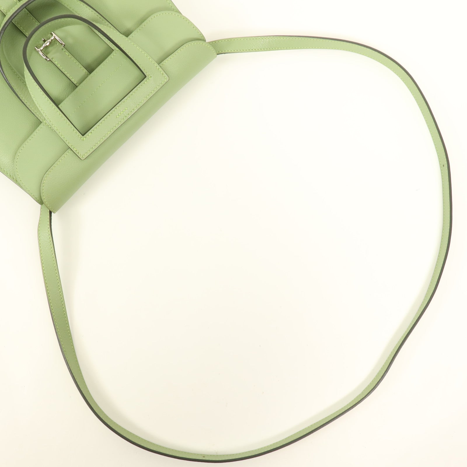 HERMES Evercolor皮革Halzan 25銀扣手挽肩背兩用袋Vert Criquet