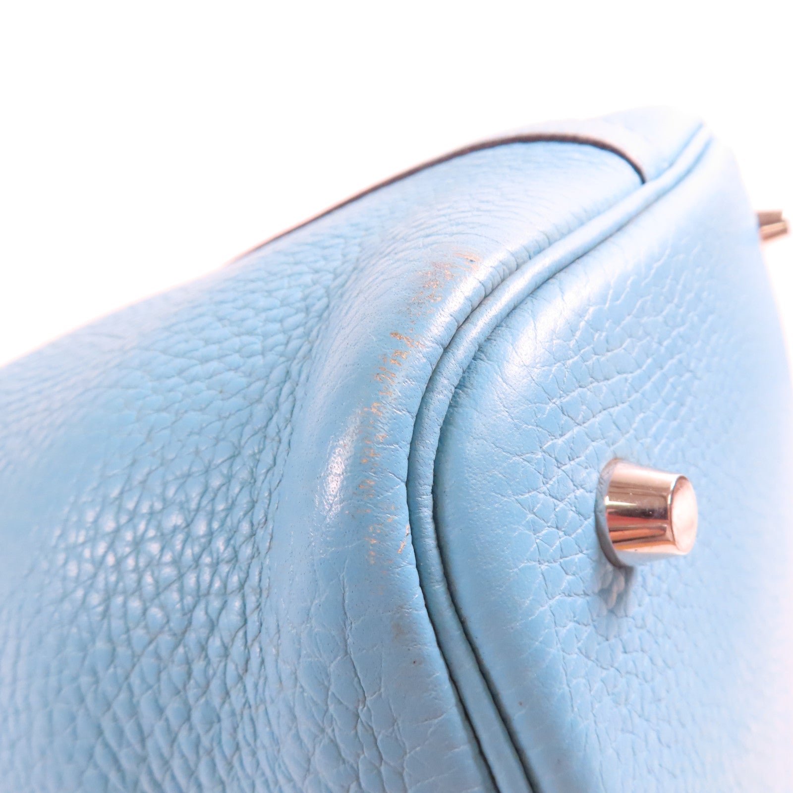 HERMES Clemence皮革Picotin MM銀扣手挽袋Bleu Du Nor