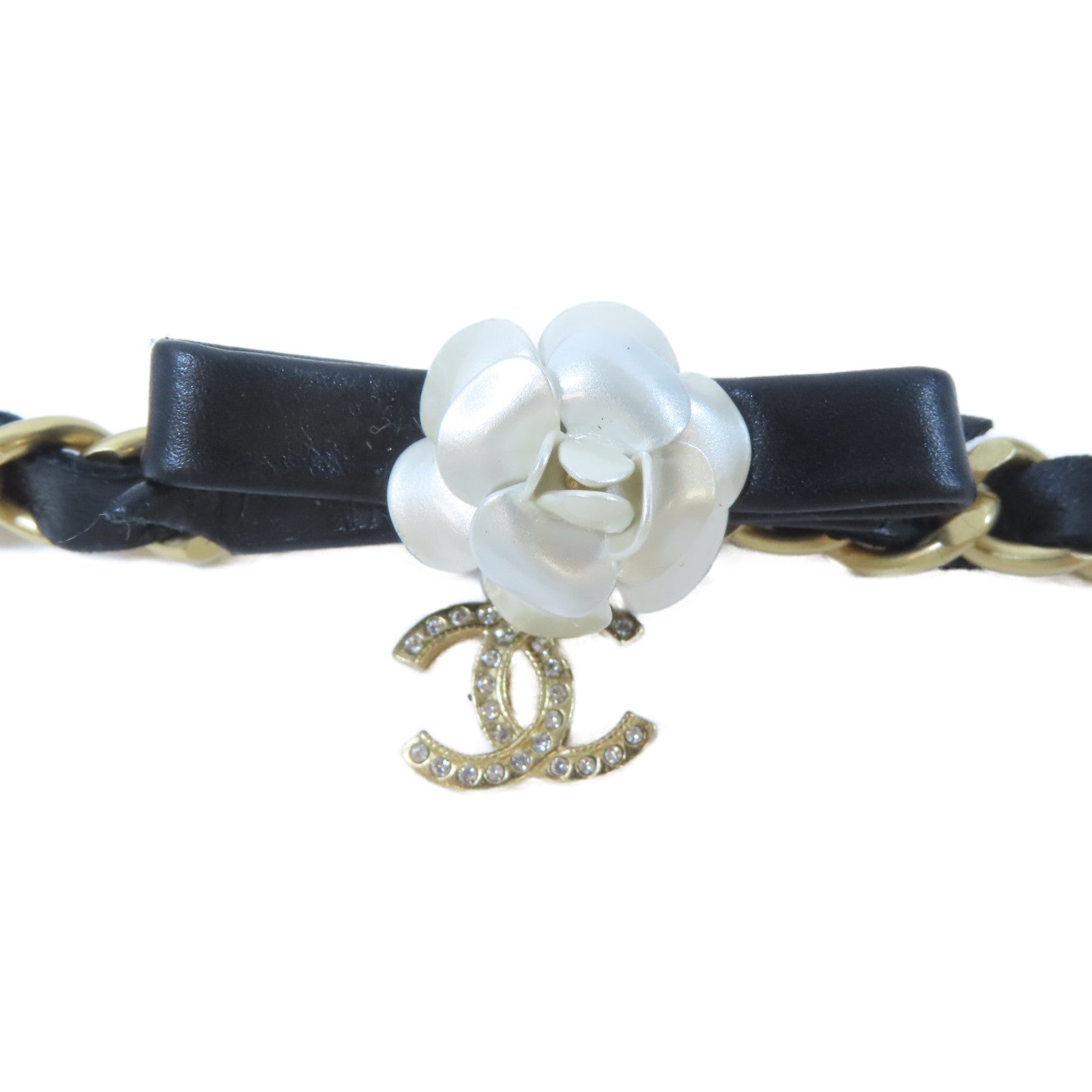 CHANEL 皮革/金屬Necklace項鍊黑色/金色