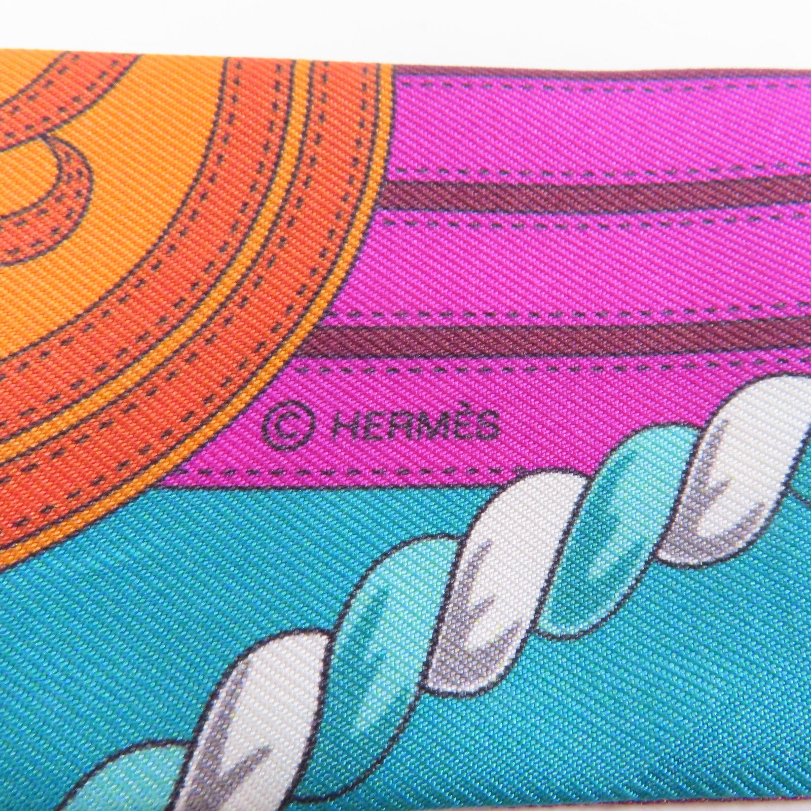 HERMES 【激減優惠】絲質Twilly絲巾粉色/綠色