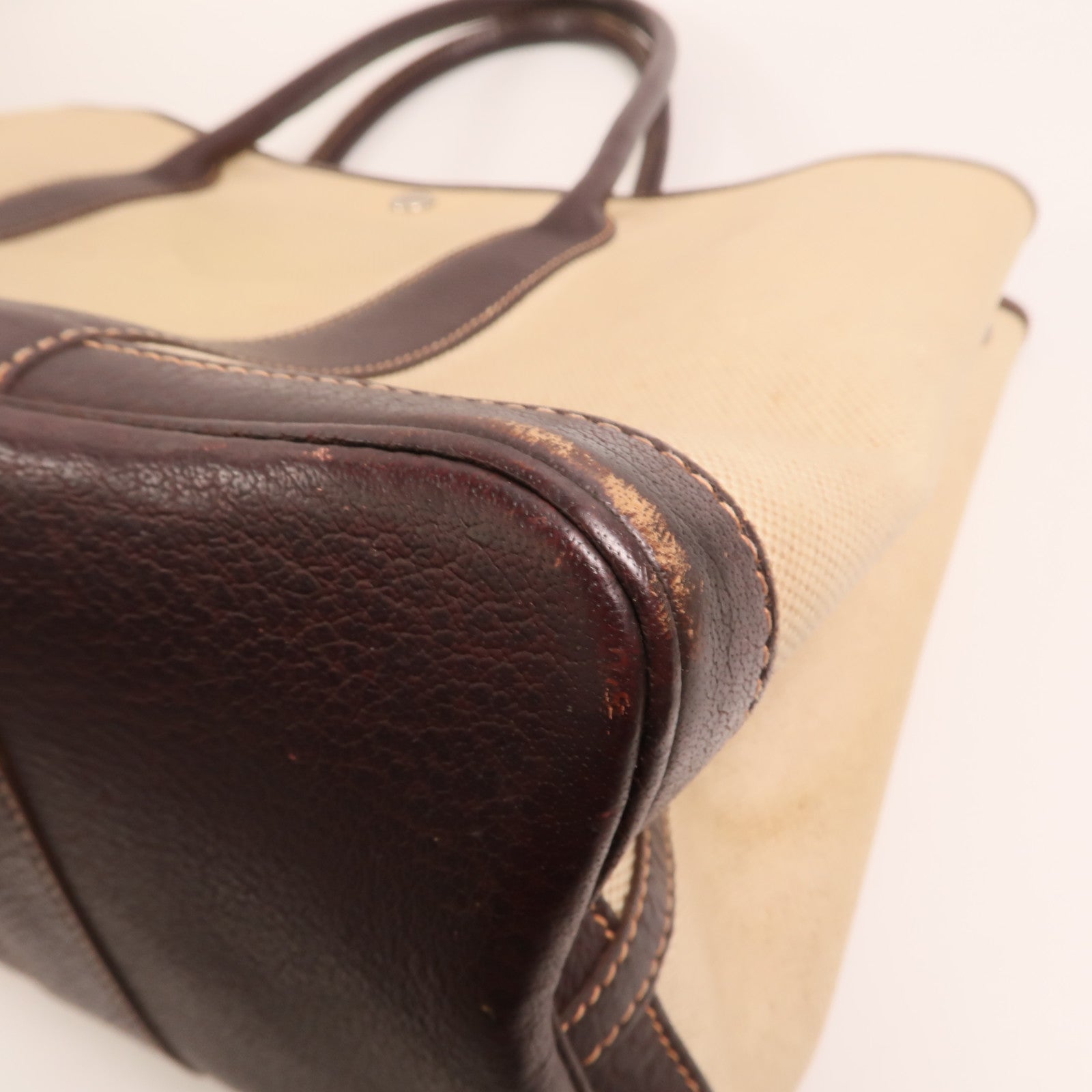 HERMES 塗層帆布Garden Party銀扣手挽袋