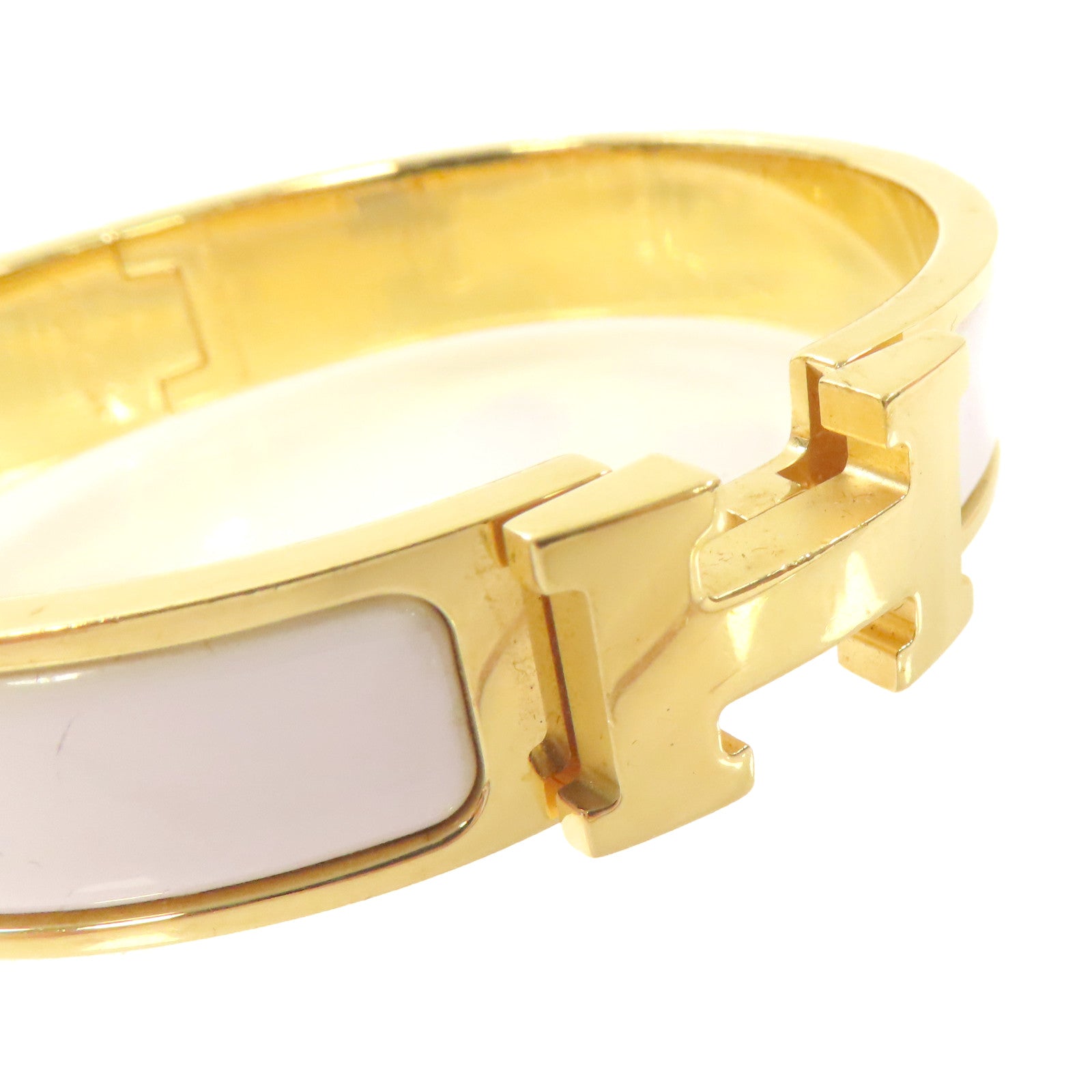 HERMES 琺瑯/金屬Clic H Bracelet金扣手鏈白色/金色