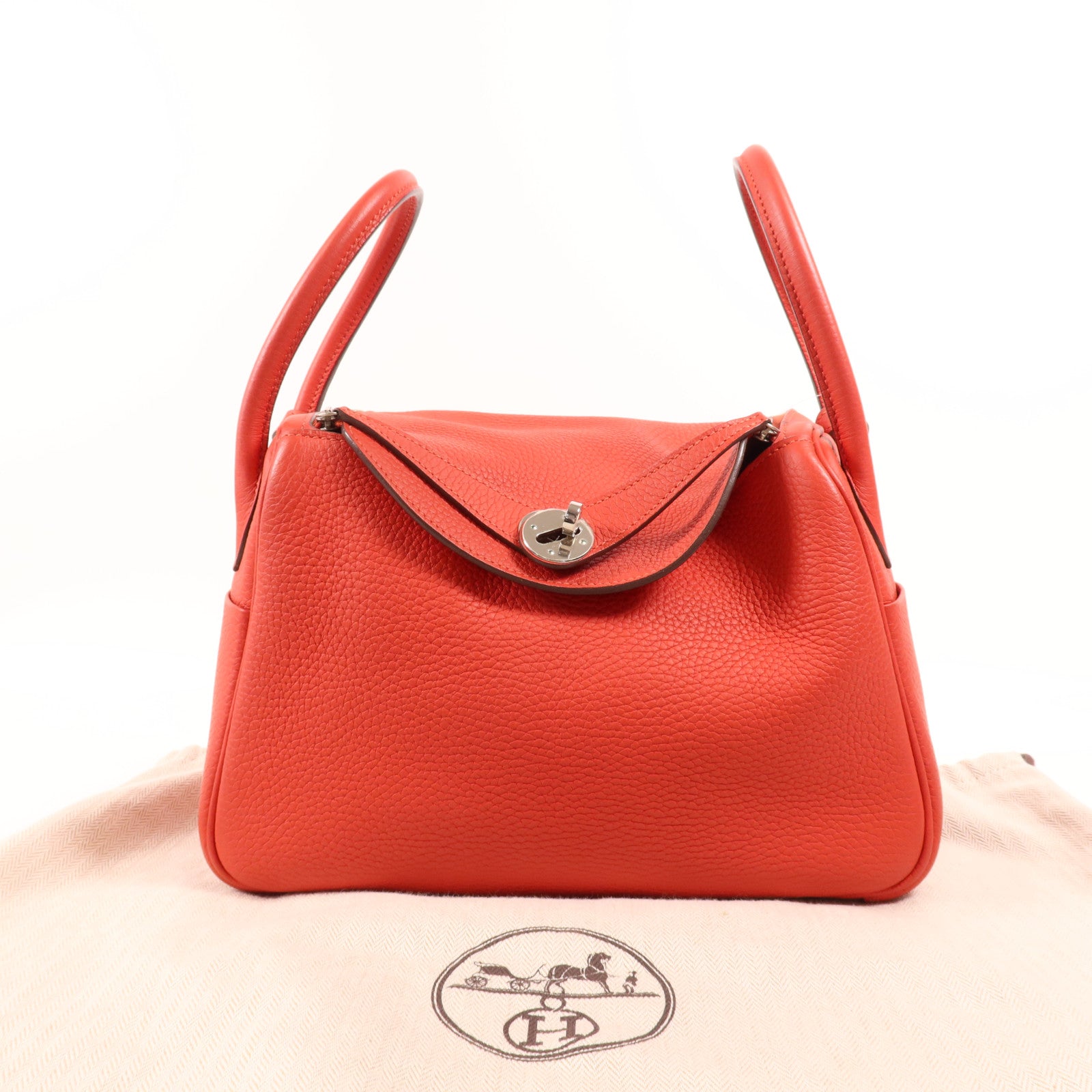 HERMES Clemence皮革Lindy 26銀扣手挽肩背兩用袋Rose Jaipur