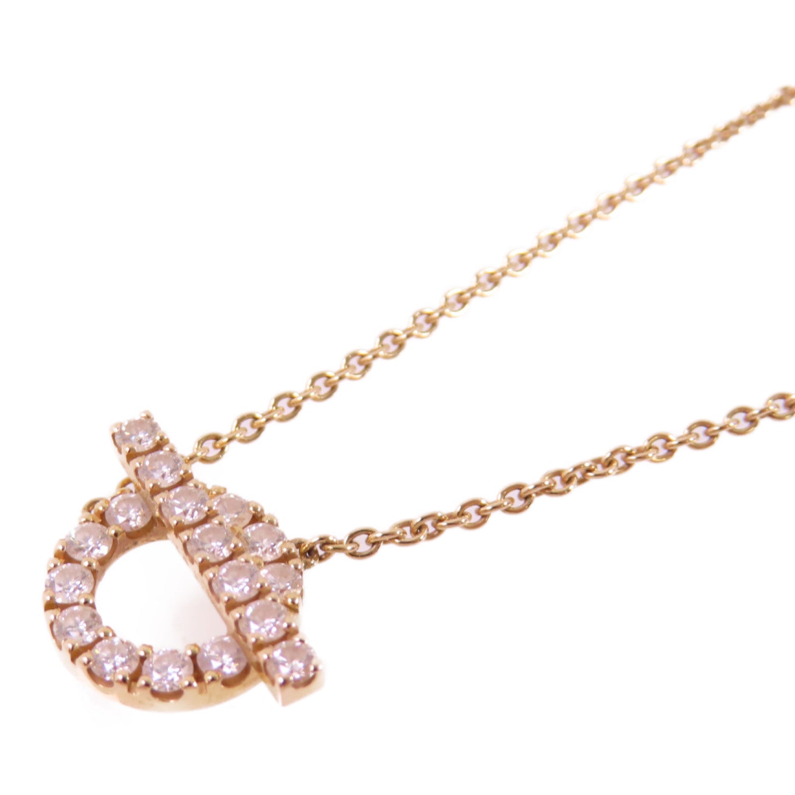 HERMES 18K玫瑰金/0.46ct鑽石Finesse Diamond Necklace項鏈金色