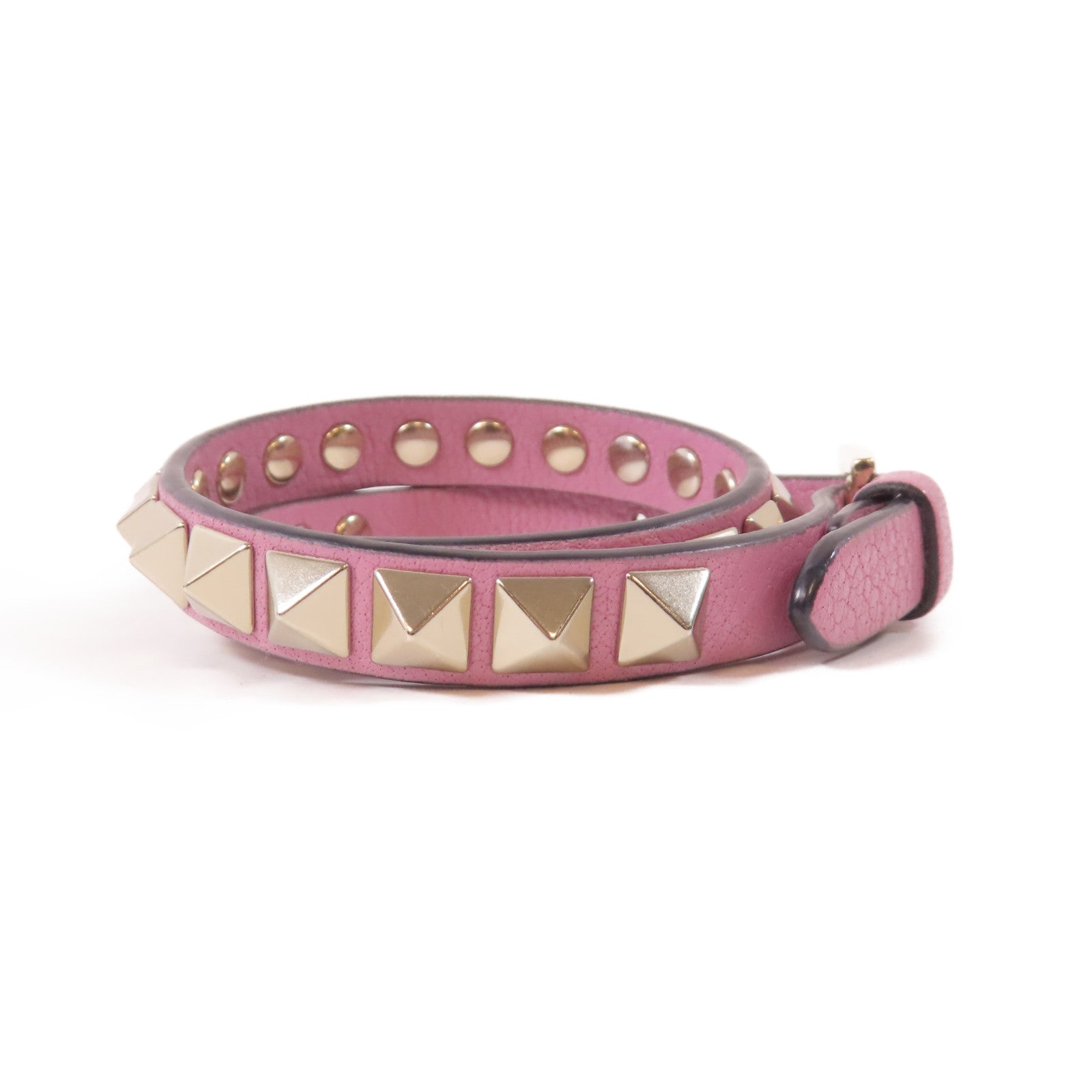 Valentino 皮革Bracelet金扣手鐲粉紅色
