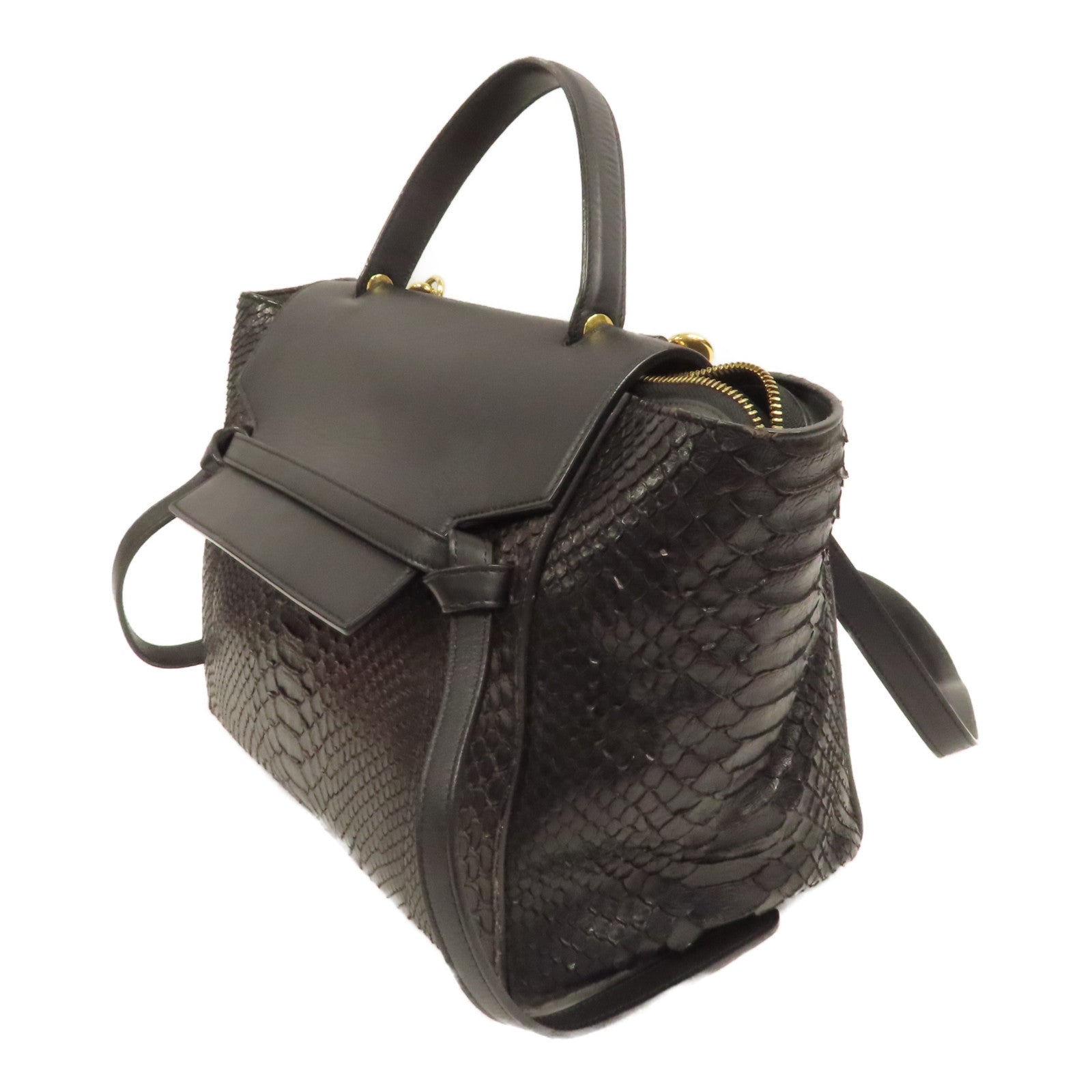 CELINE 【激減優惠】蛇皮皮革Belt Bag金扣手挽肩背兩用袋黑色