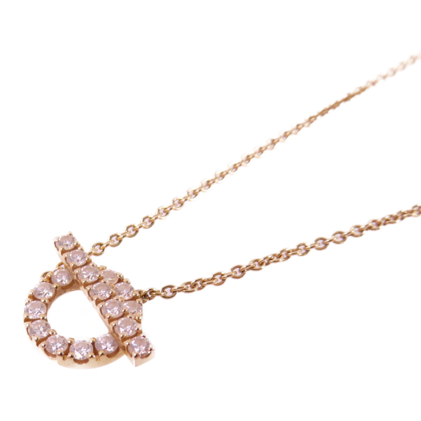 HERMES 18K玫瑰金/0.46ct鑽石Finesse Diamond Necklace項鏈金色