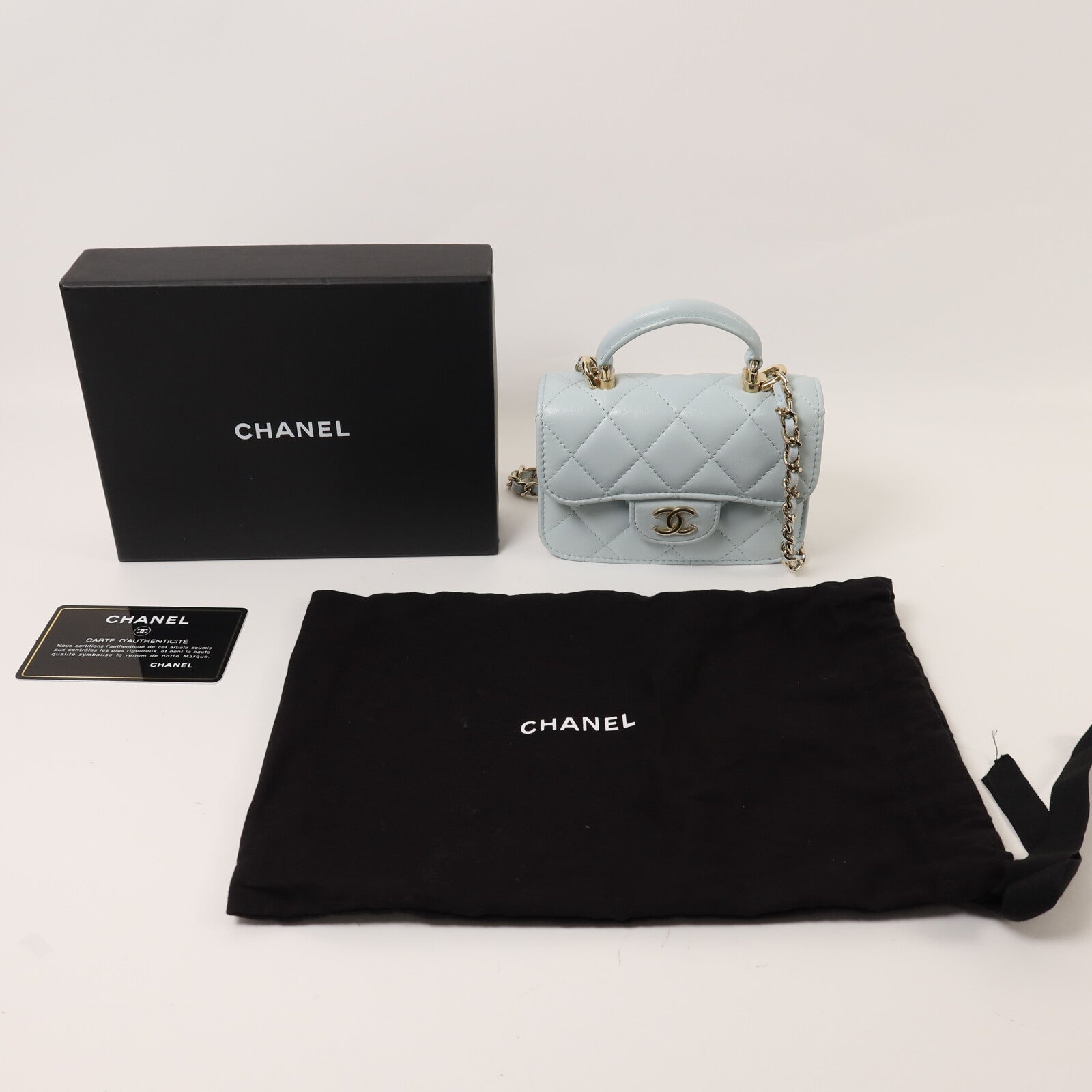 CHANEL 羊皮皮革Top Handle Flap金扣鏈帶手挽肩背兩用袋