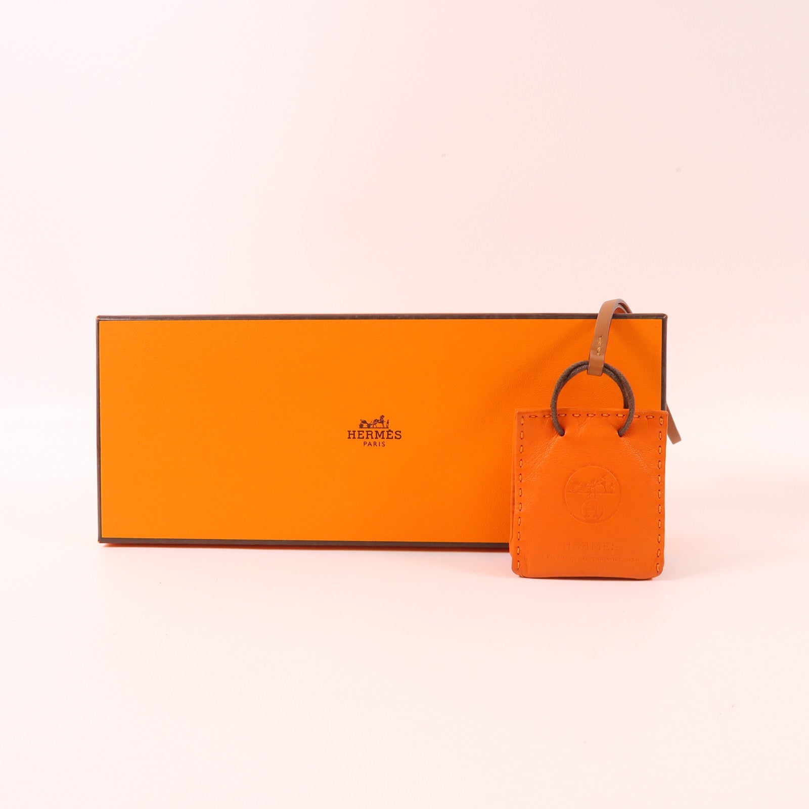 HERMES Swift皮革Bag Charm掛飾Orange