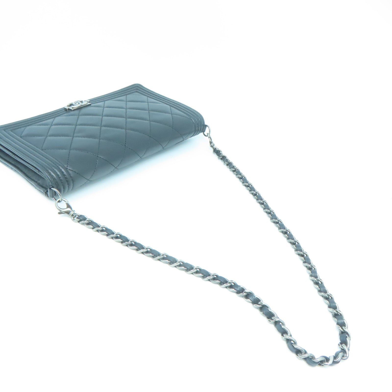 CHANEL 【激減優惠】菱格羊皮皮革Boy Chain Shoulder黑扣鏈帶肩背袋黑色