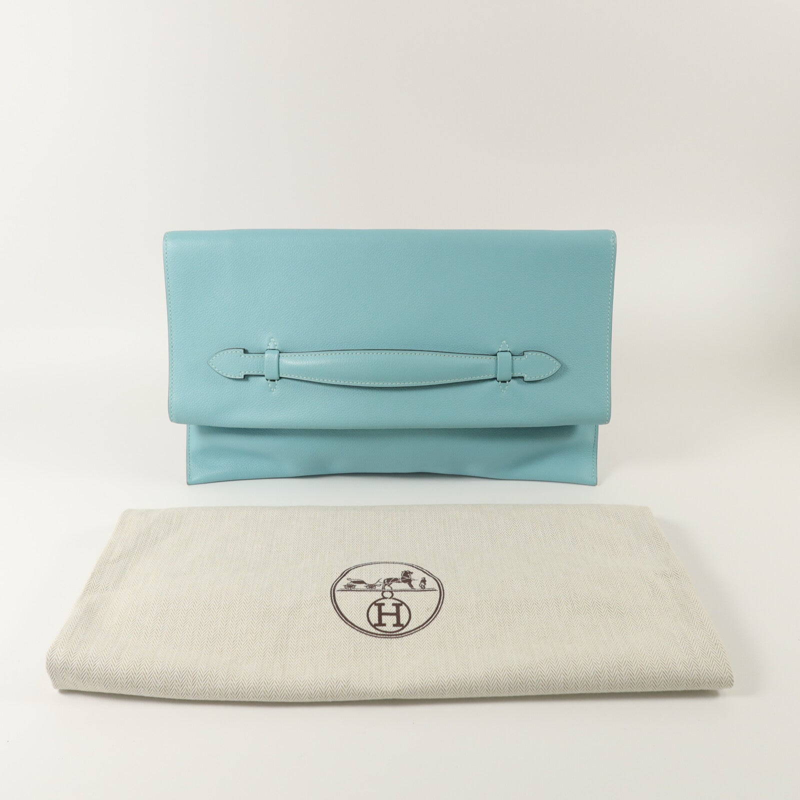 HERMES Evercolor皮革Pliplat Clutch手拿包Blue Atoll