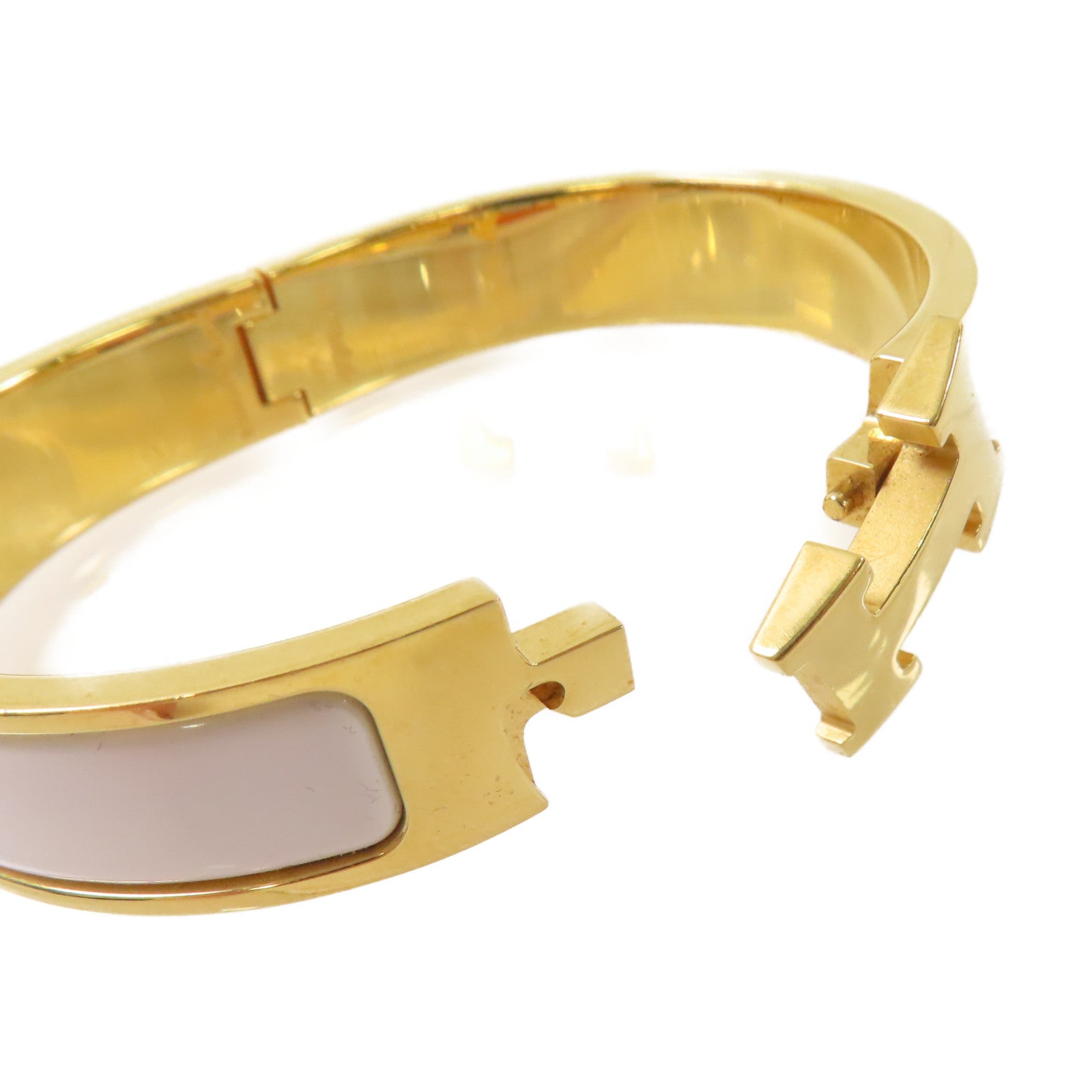 HERMES 琺瑯/金屬Clic H Bracelet金扣手鏈白色/金色