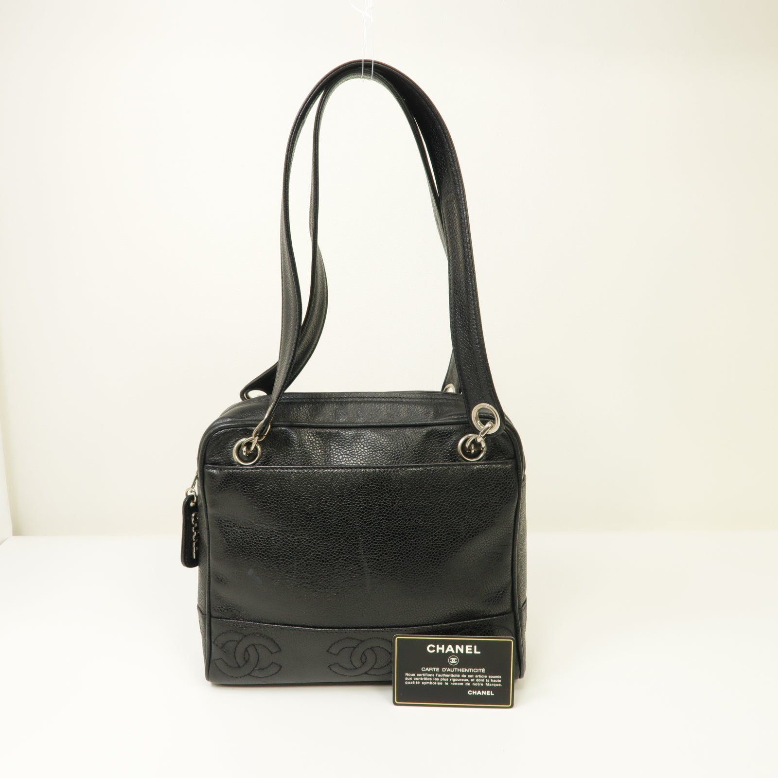 CHANEL 牛皮皮革Shoulder Bag銀扣肩背袋黒色