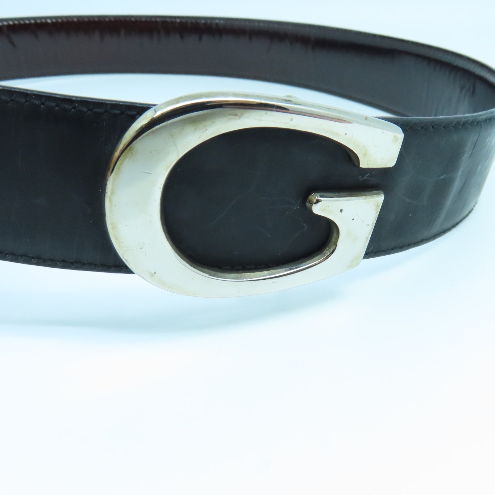 GUCCI 【激減優惠】牛皮皮革Belt銀扣皮帶黑色/啡色
