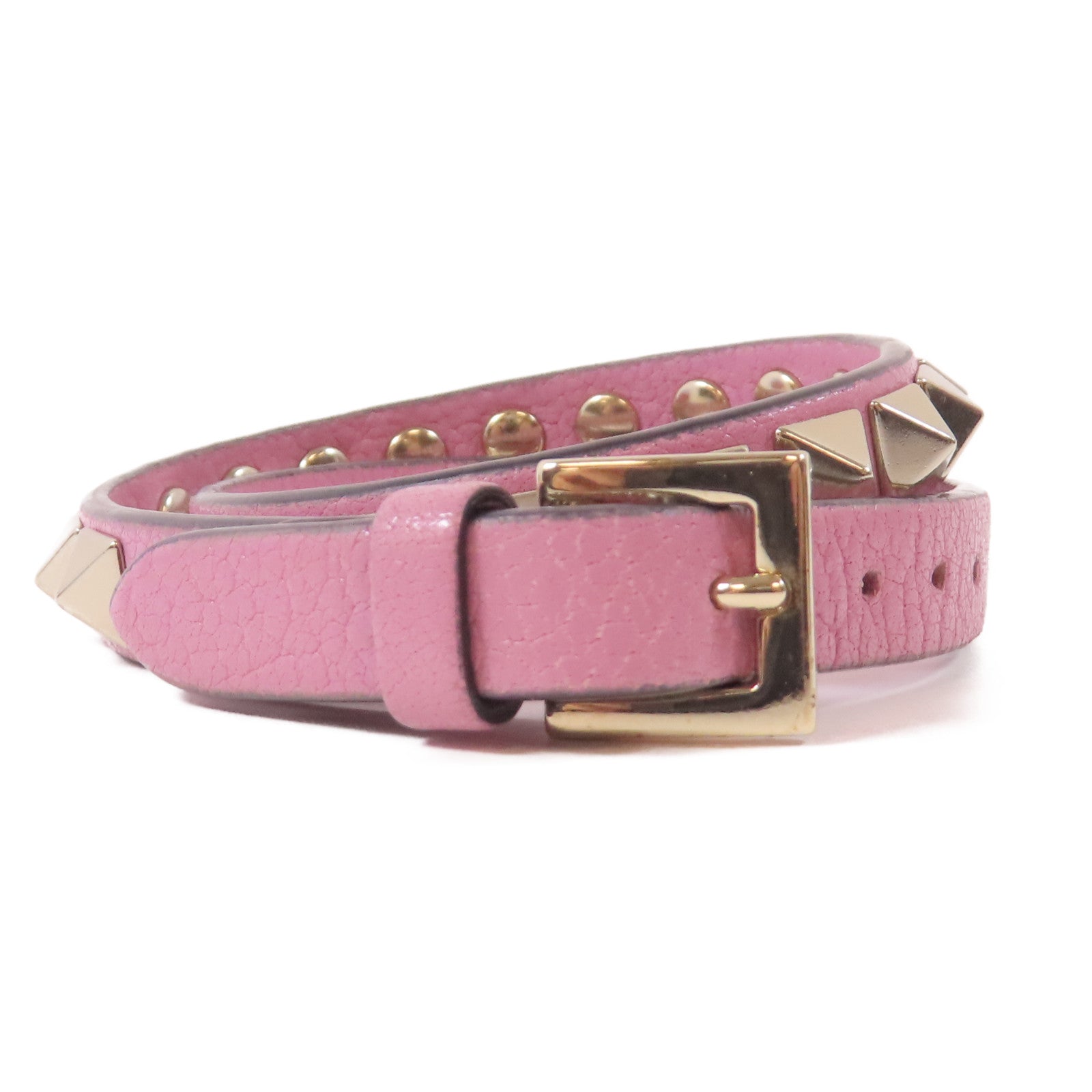 Valentino 皮革Bracelet金扣手鐲粉紅色