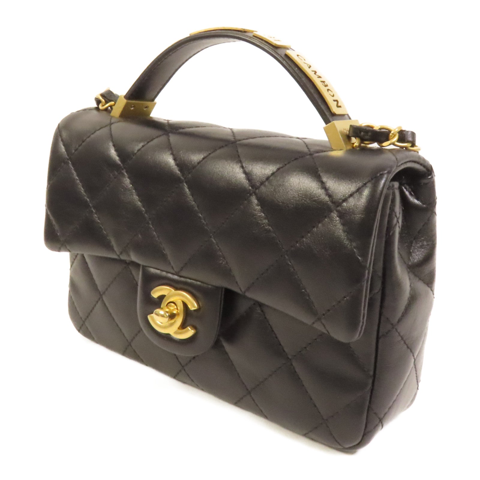 CHANEL 牛皮皮革Top Handle金扣手挽肩背兩用袋