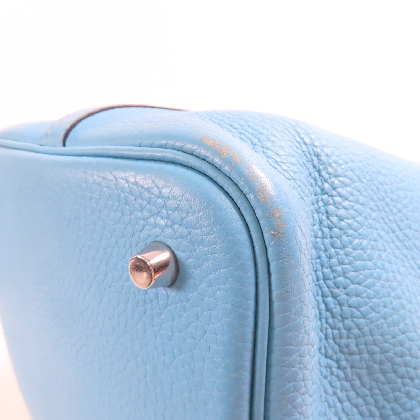 HERMES Clemence皮革Picotin MM銀扣手挽袋Bleu Du Nor