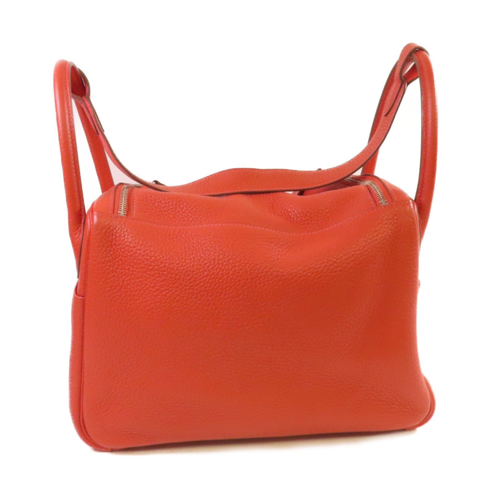HERMES Clemence皮革Lindy 30 Shoulder Bag銀扣肩背袋Sanguine三文魚色/Rouge Pivoine牡丹紅色