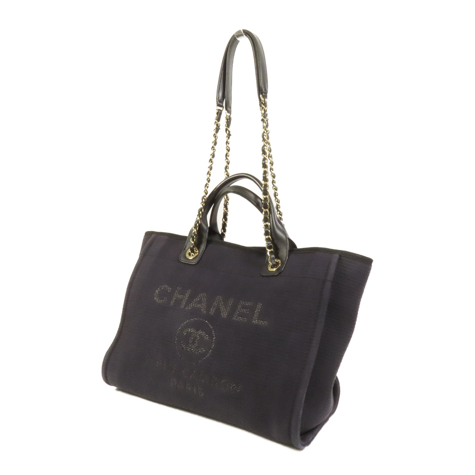 CHANEL 帆布Deauville Tote金扣手挽肩背兩用袋