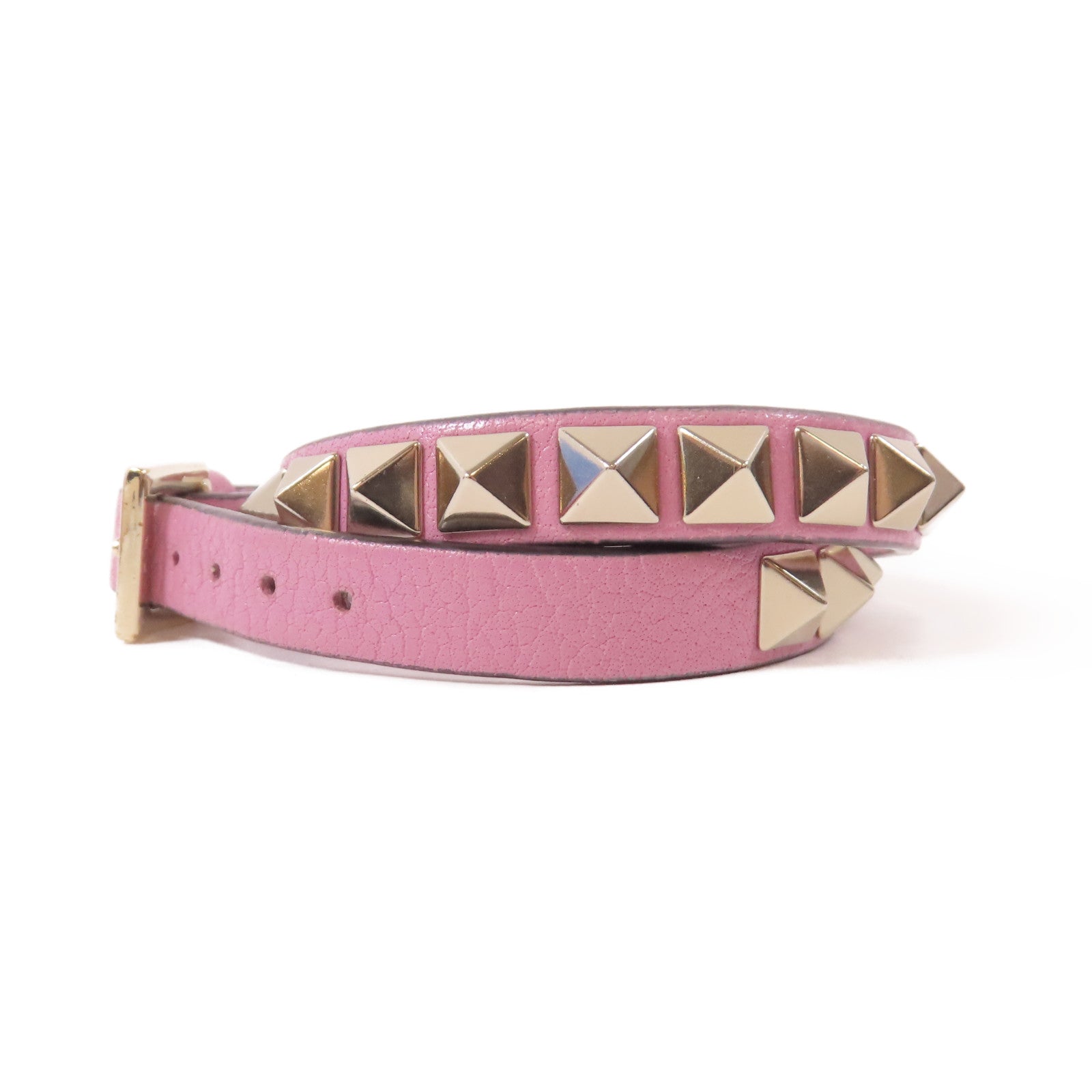 Valentino 皮革Bracelet金扣手鐲粉紅色