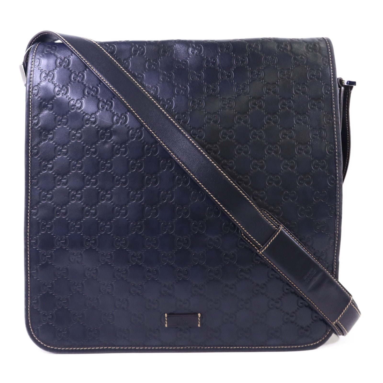 GUCCI 牛皮皮革Messenger Bag銀扣肩背袋