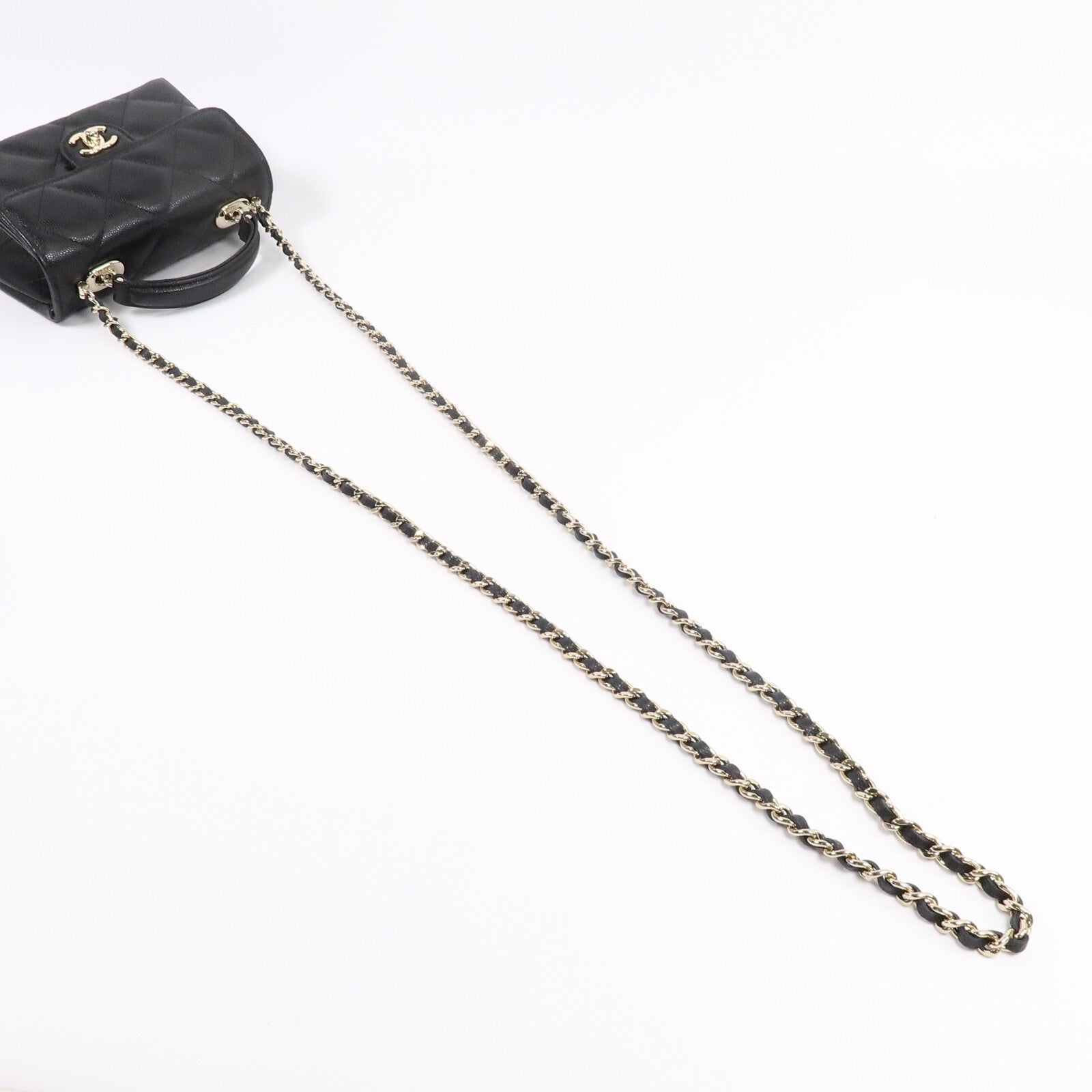 CHANEL 牛皮皮革Mini Top Handle鏈帶手挽肩背兩用袋