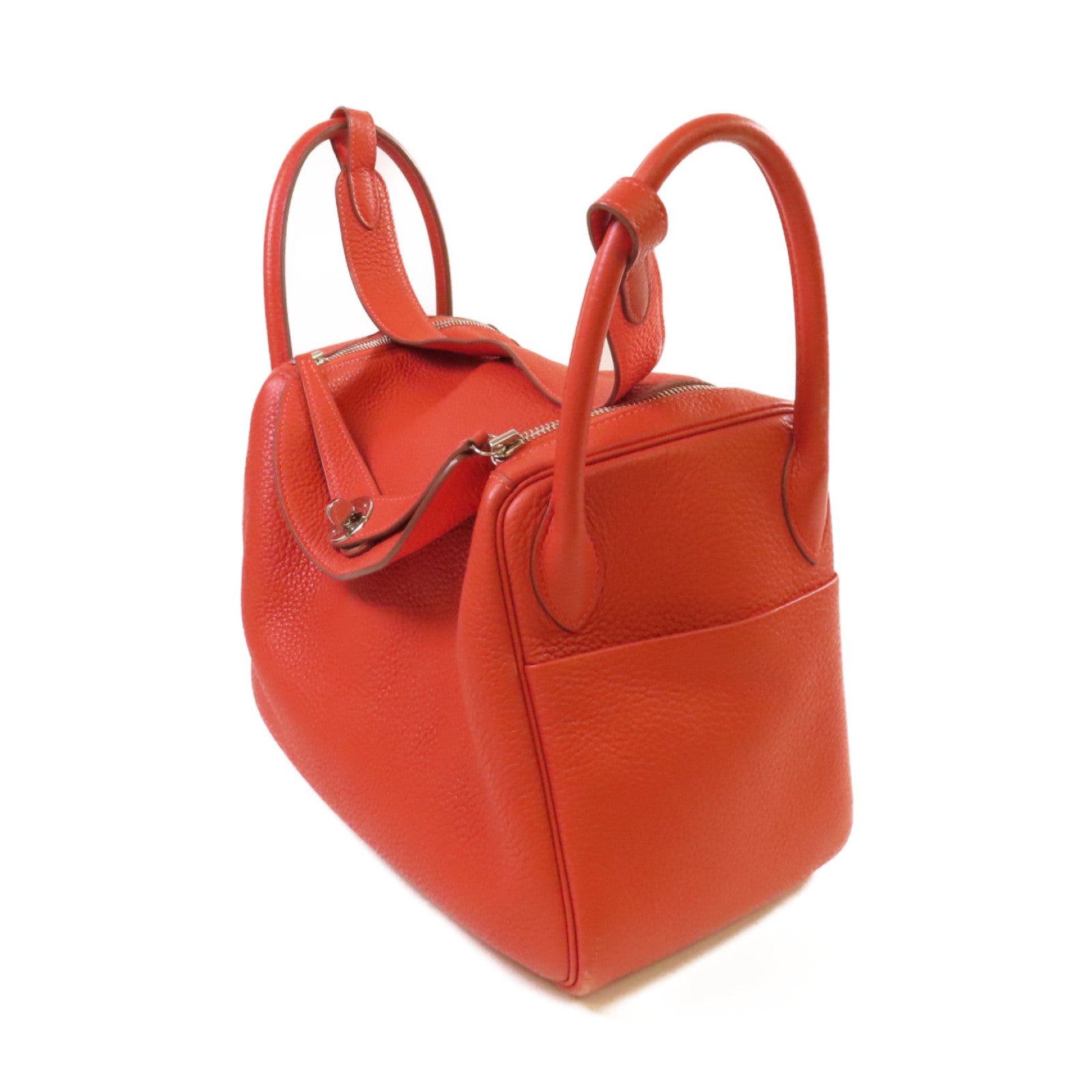 HERMES Clemence皮革Lindy 30 Shoulder Bag銀扣肩背袋Sanguine三文魚色/Rouge Pivoine牡丹紅色
