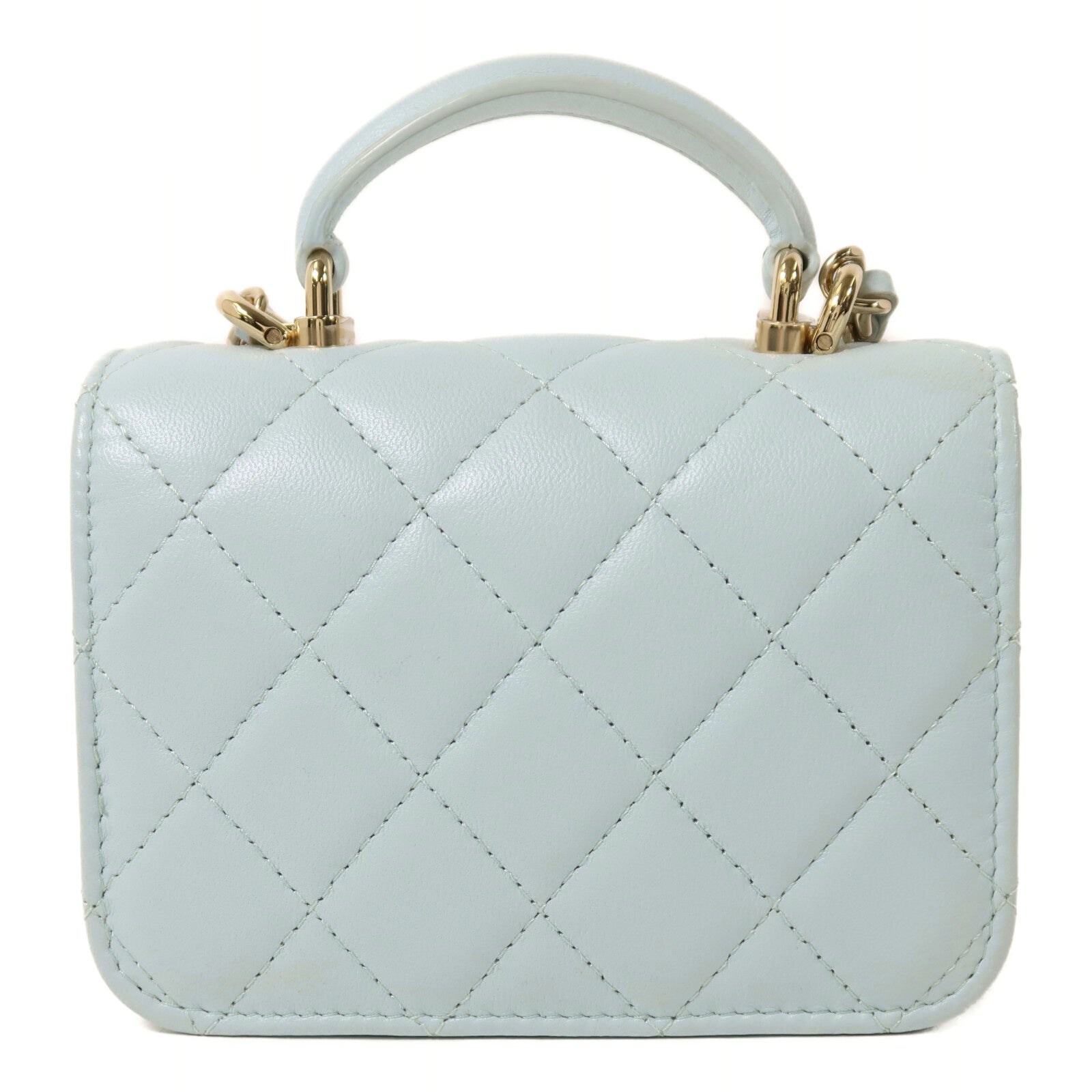 CHANEL 羊皮皮革Top Handle Flap金扣鏈帶手挽肩背兩用袋