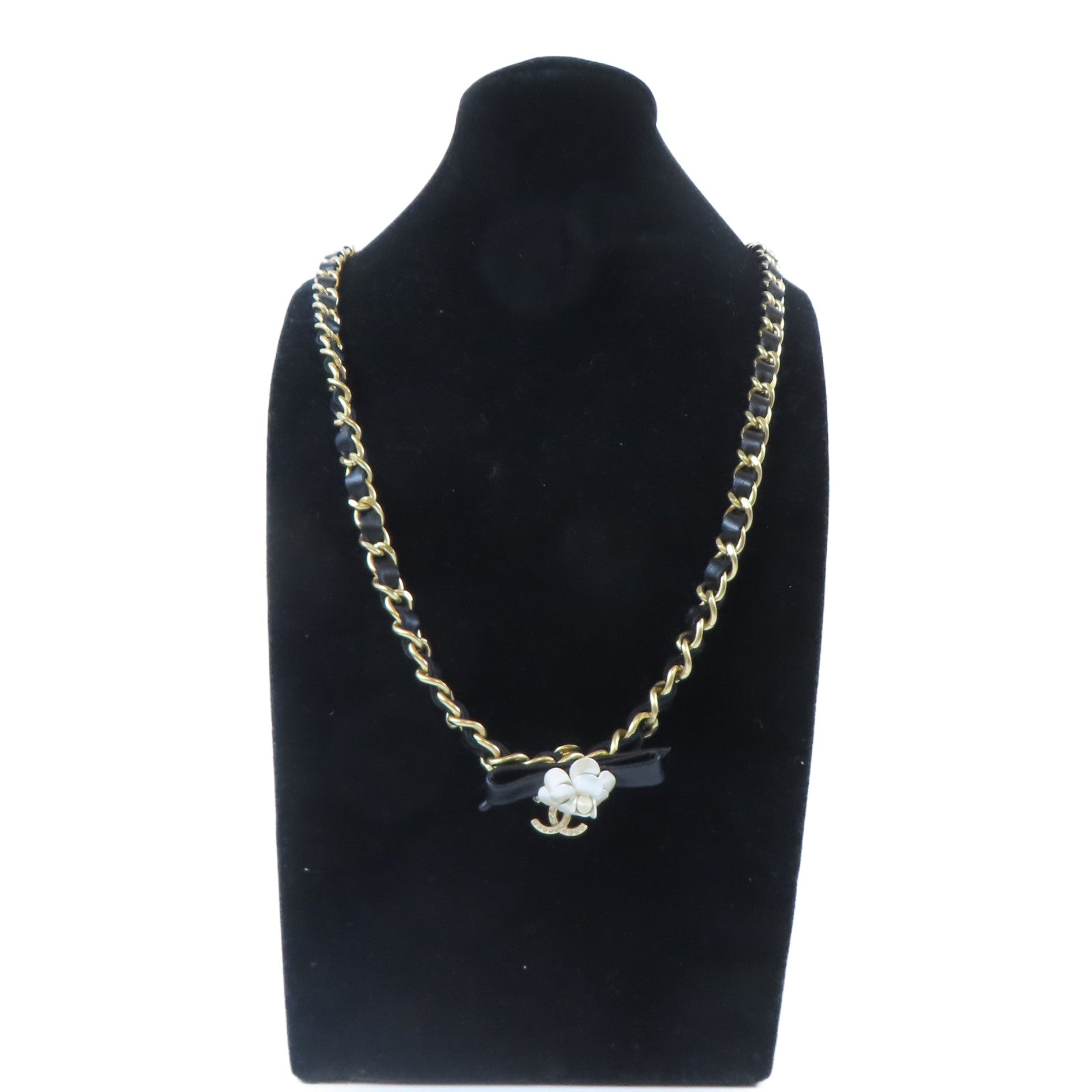 CHANEL 皮革/金屬Necklace項鍊黑色/金色