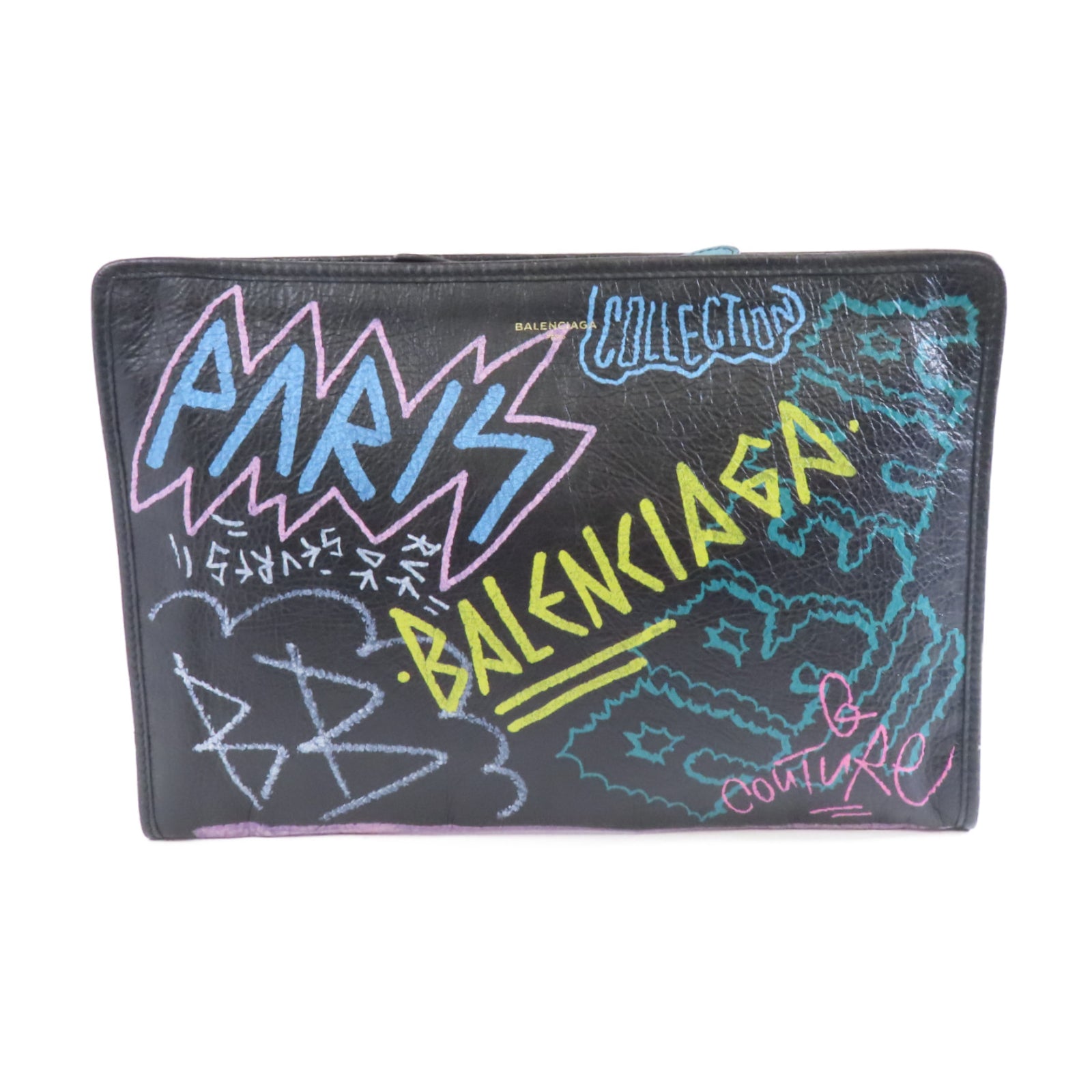 BALENCIAGA 【激減優惠】牛皮皮革Clutch Bag銀扣手拿包黑色