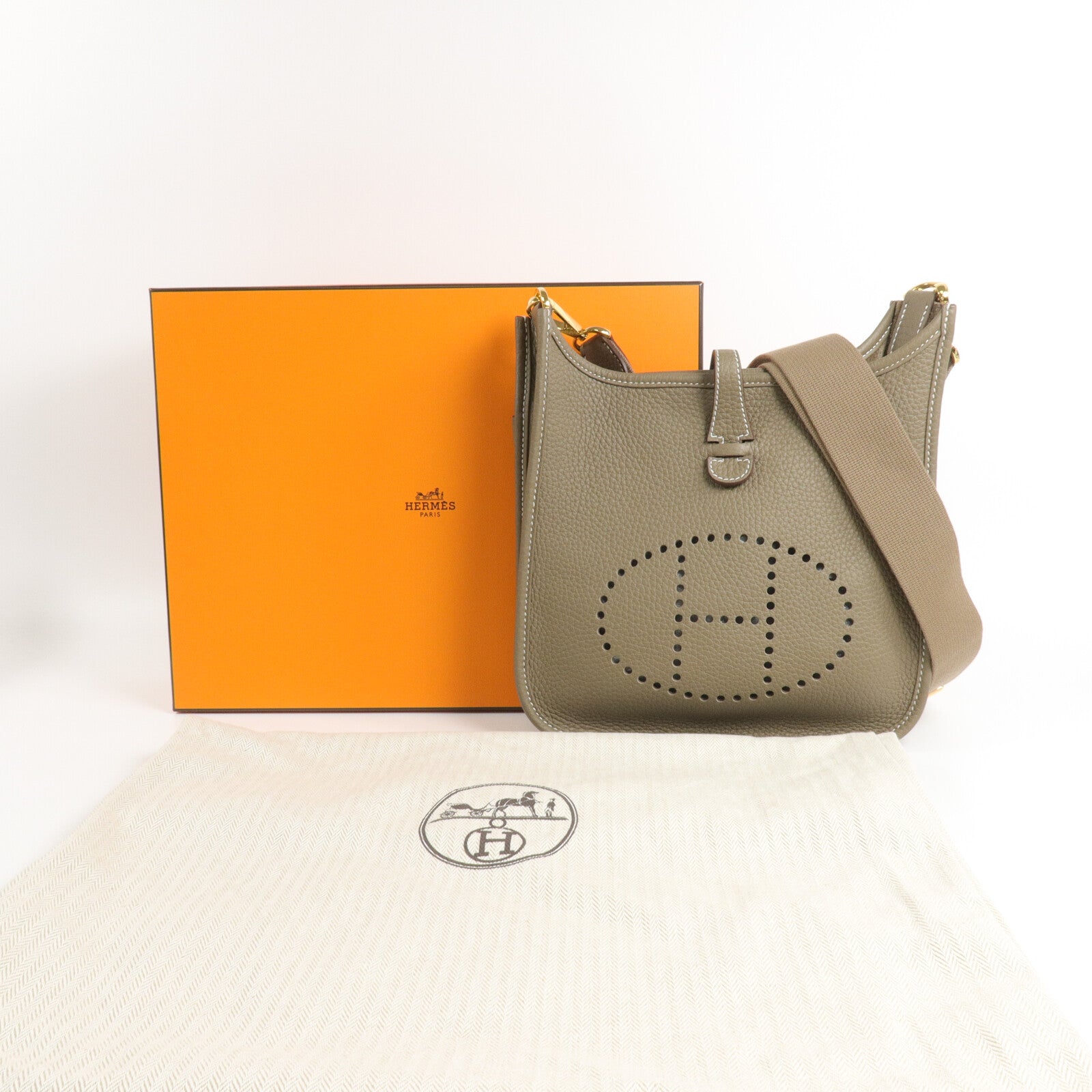 HERMES Clemence皮革Evelyne 23肩背袋Etoupe