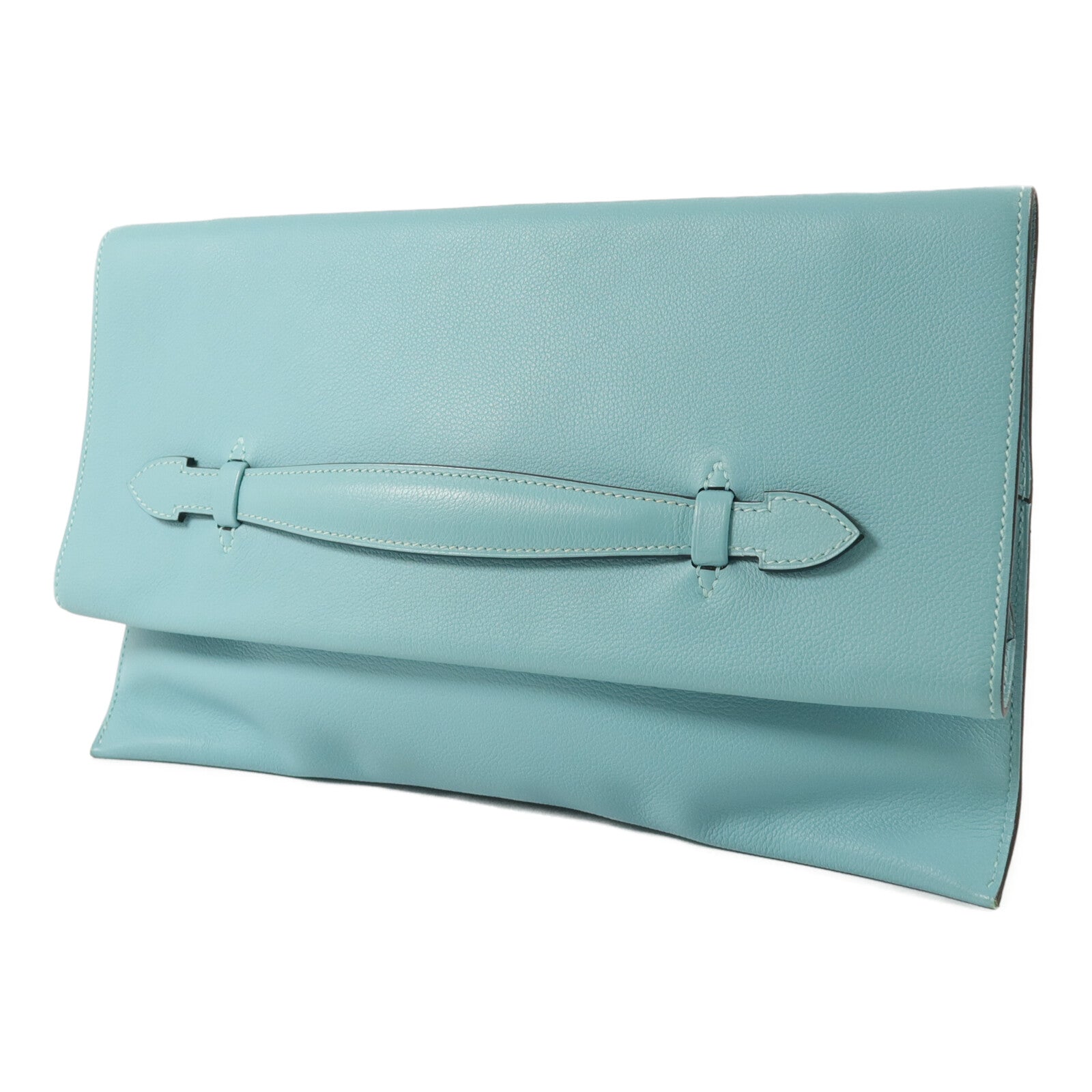 HERMES Evercolor皮革Pliplat Clutch手拿包Blue Atoll