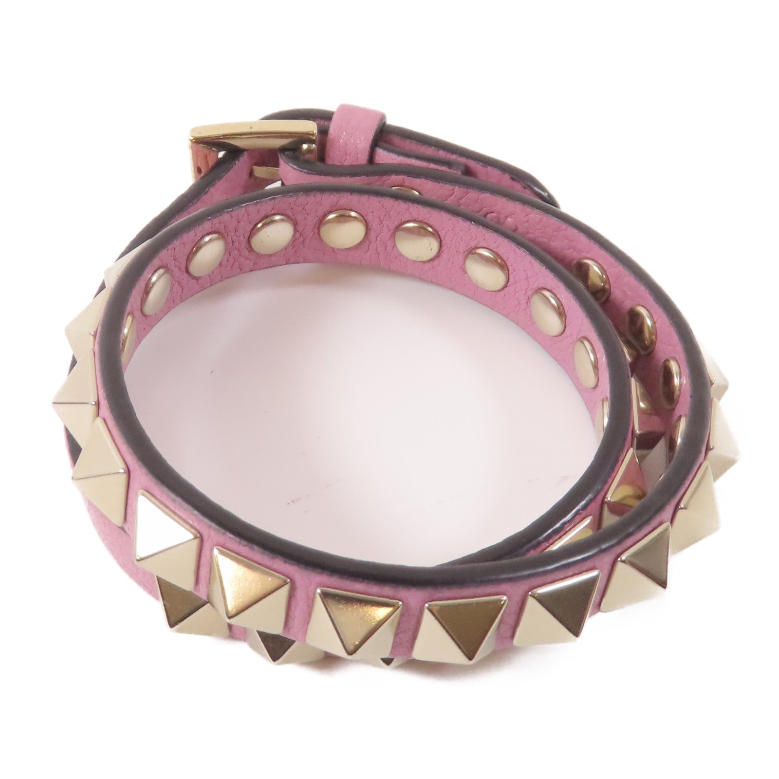 Valentino 皮革Bracelet金扣手鐲粉紅色