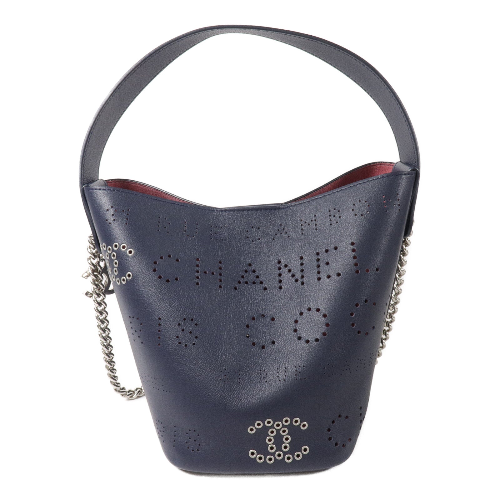 CHANEL 牛皮皮革/Tweed Piercing Light Bucket Bag鏈帶肩背袋