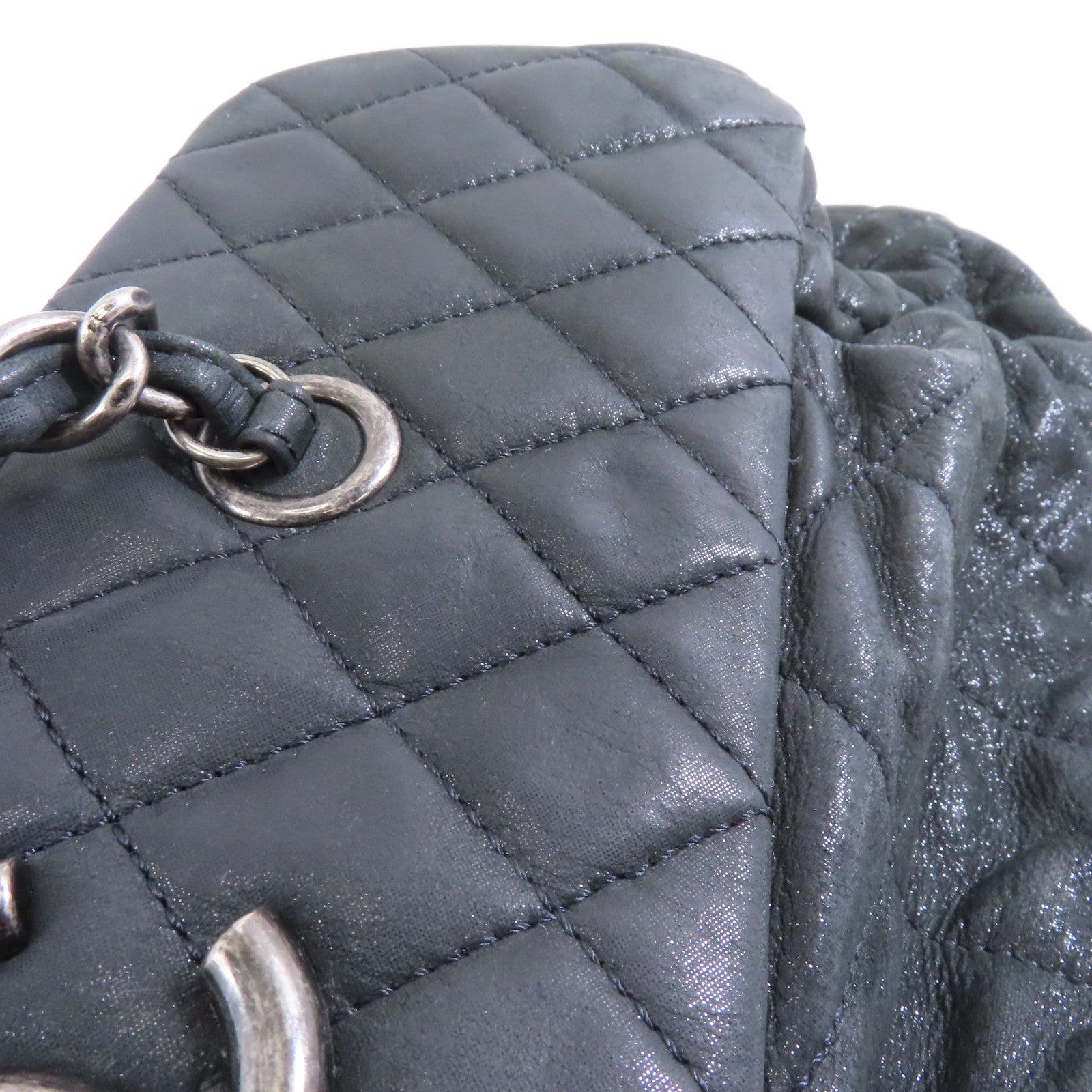 CHANEL 【激減優惠】塗層皮革Chain Shoulder Bag銀扣鏈帶肩背袋黑色
