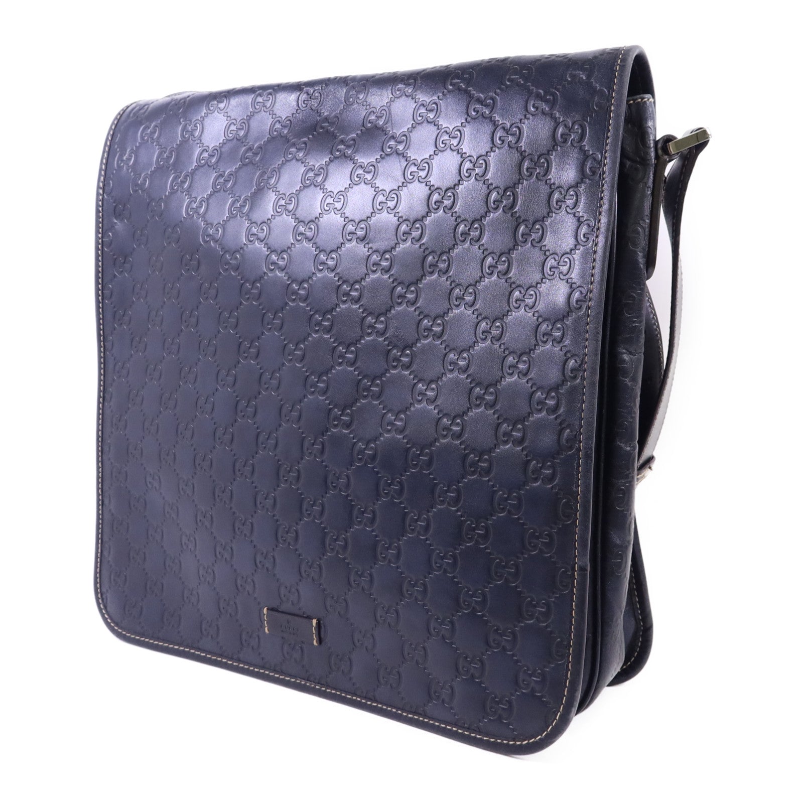 GUCCI 牛皮皮革Messenger Bag銀扣肩背袋