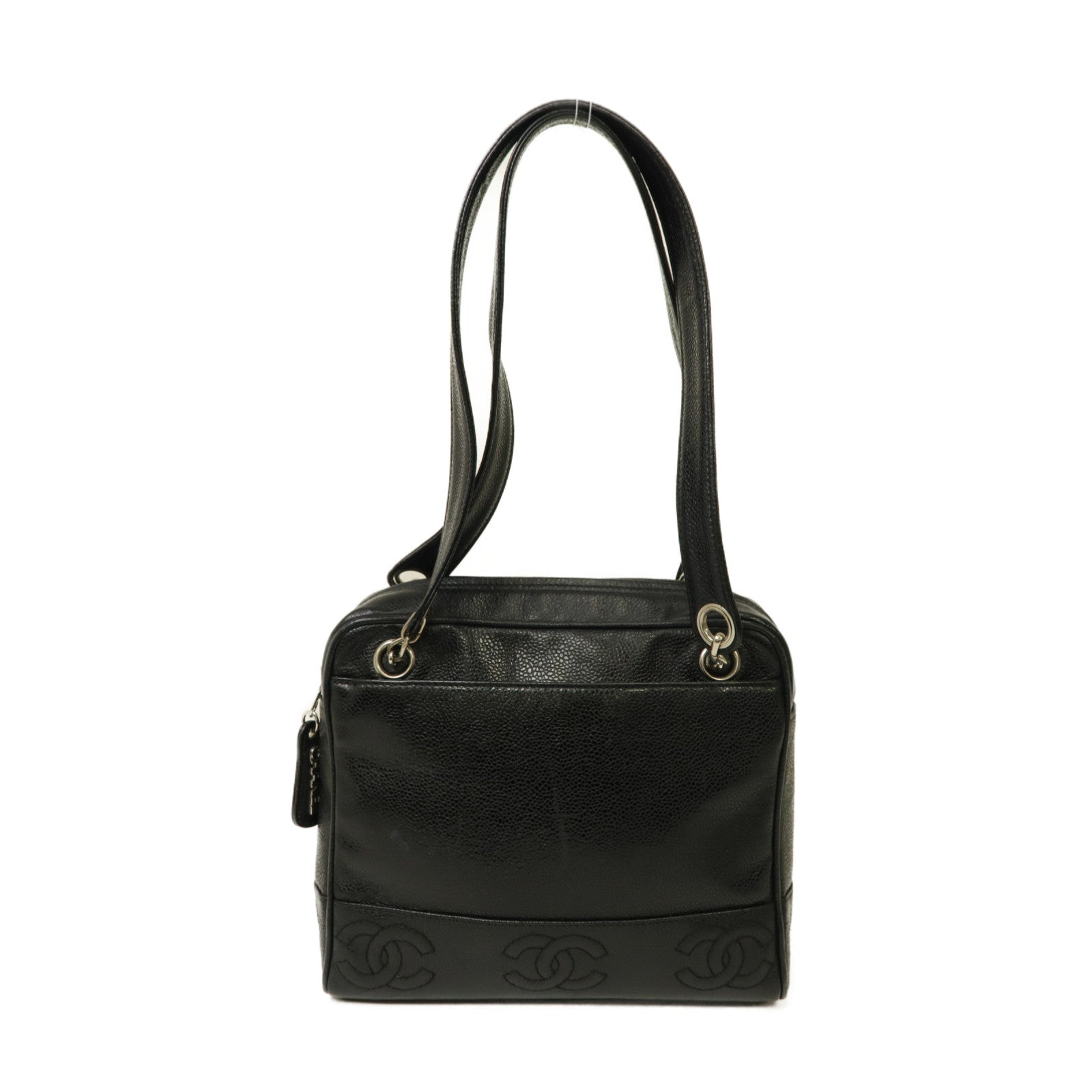CHANEL 牛皮皮革Shoulder Bag銀扣肩背袋黒色