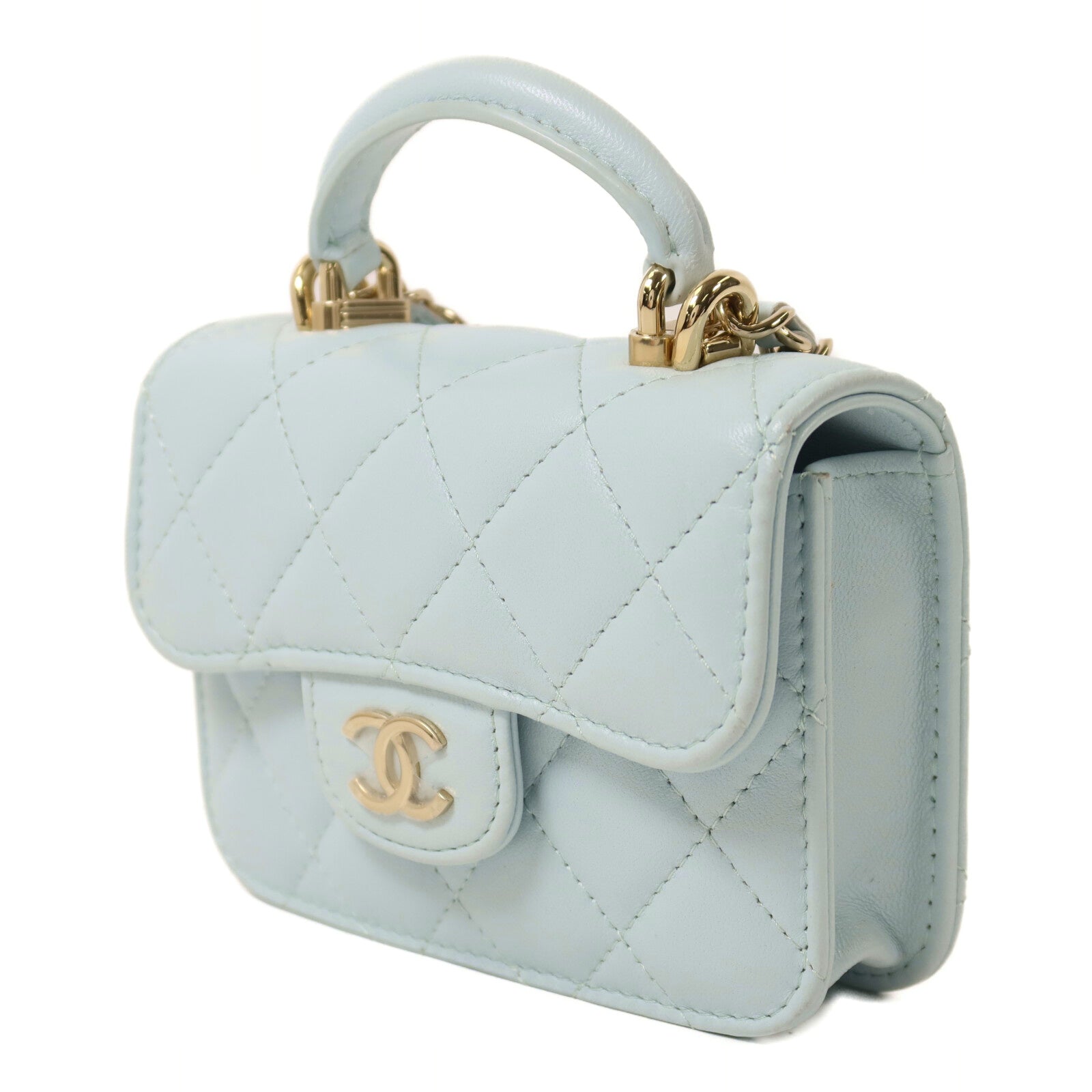CHANEL 羊皮皮革Top Handle Flap金扣鏈帶手挽肩背兩用袋