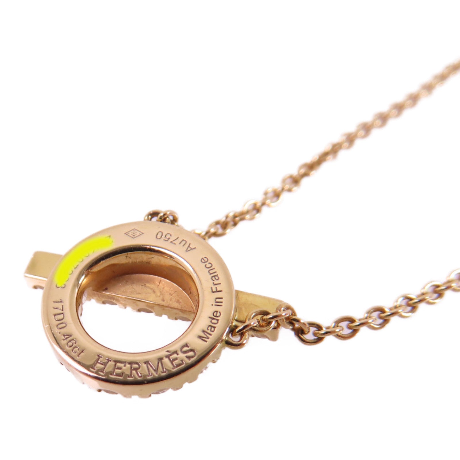 HERMES 18K玫瑰金/0.46ct鑽石Finesse Diamond Necklace項鏈金色