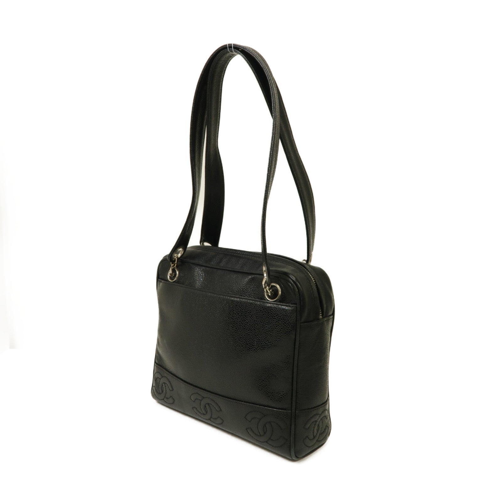 CHANEL 牛皮皮革Shoulder Bag銀扣肩背袋黒色