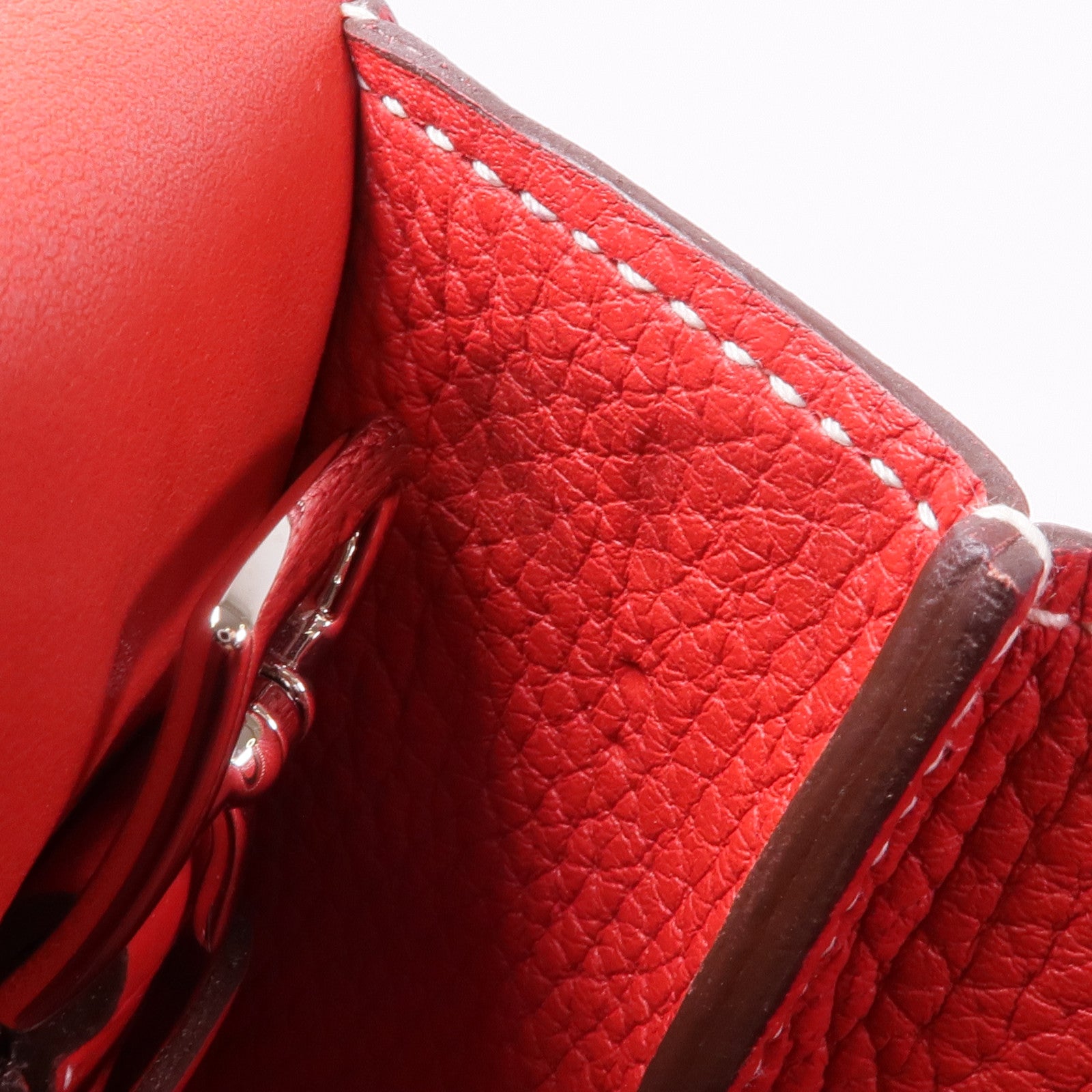 HERMES Clemence皮革Halzan 31銀扣手挽肩背兩用袋Rouge Casaque