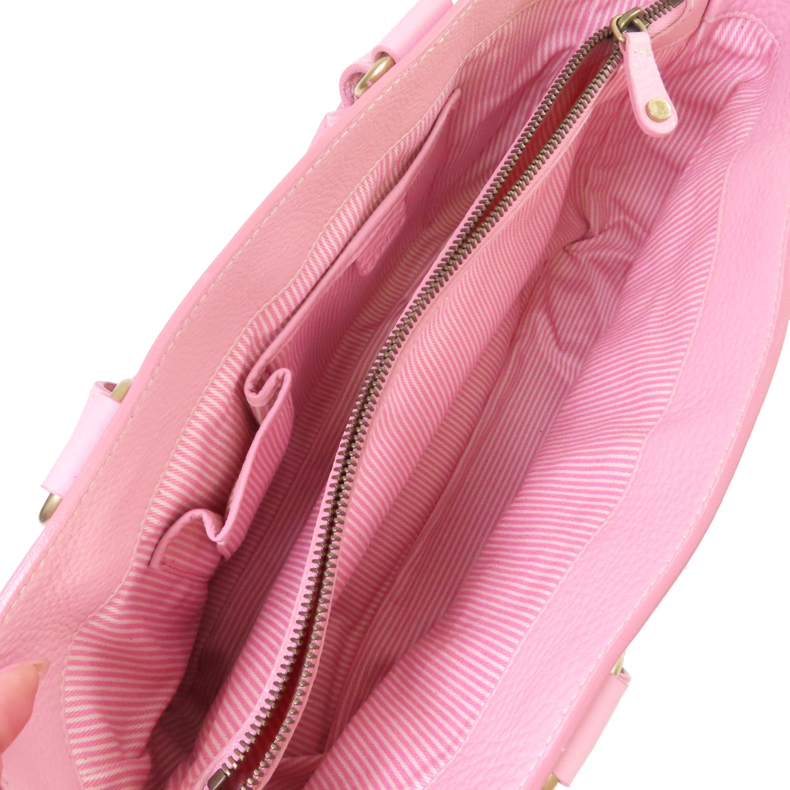 CELINE 牛皮皮革Hand Bag金扣手挽袋粉紅色